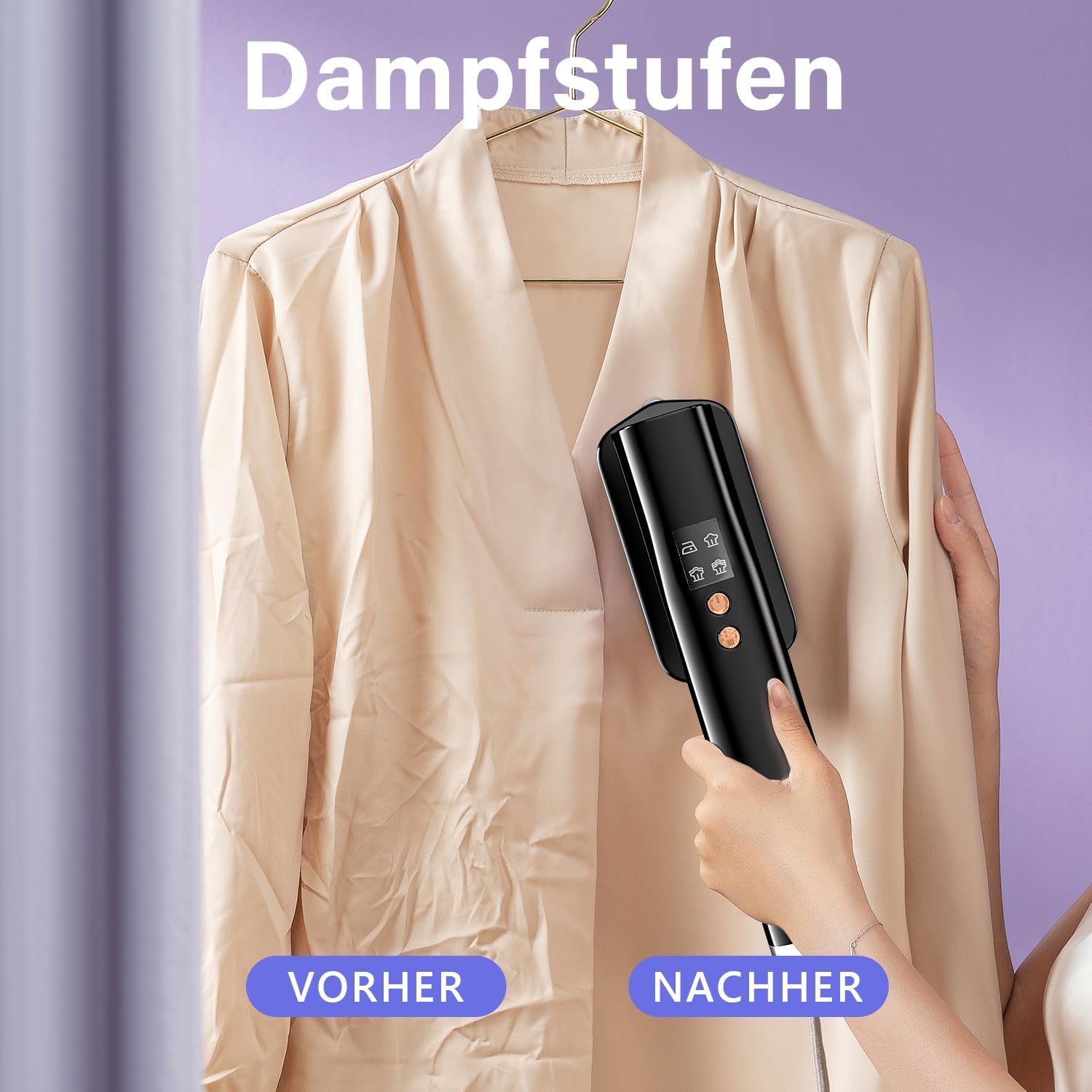 Dampfglätter, 2-in-1-Dampfgarer, 115–230 V Dual-Voltage-Dampfbürste, 1000 W Dampfgarer, tragbarer Dampfgarer mit 100 ml Wassertank, konstante Dampfleistung 18 g/min, Schwarz – Bild 2