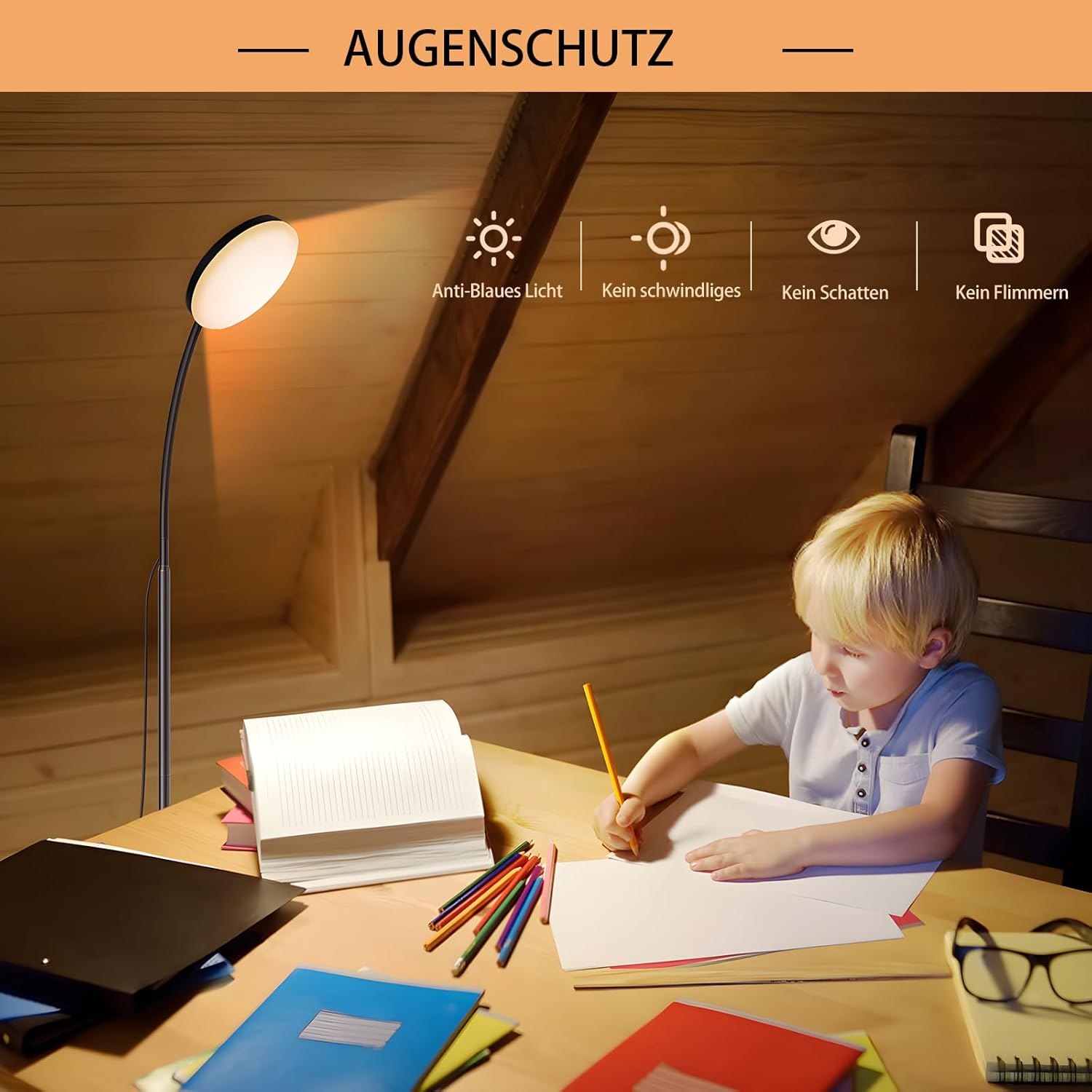 Mojimdo Stehlampe, (3 Farben und 10 Helligkeiten), schlanke LED-Leselampe zum Stehen, dimmbar, verstellbar, flexibel, Stehlampe für Kinderzimmer, Büro, Wohnzimmer, Eck-Nachttischlampe – Bild 6