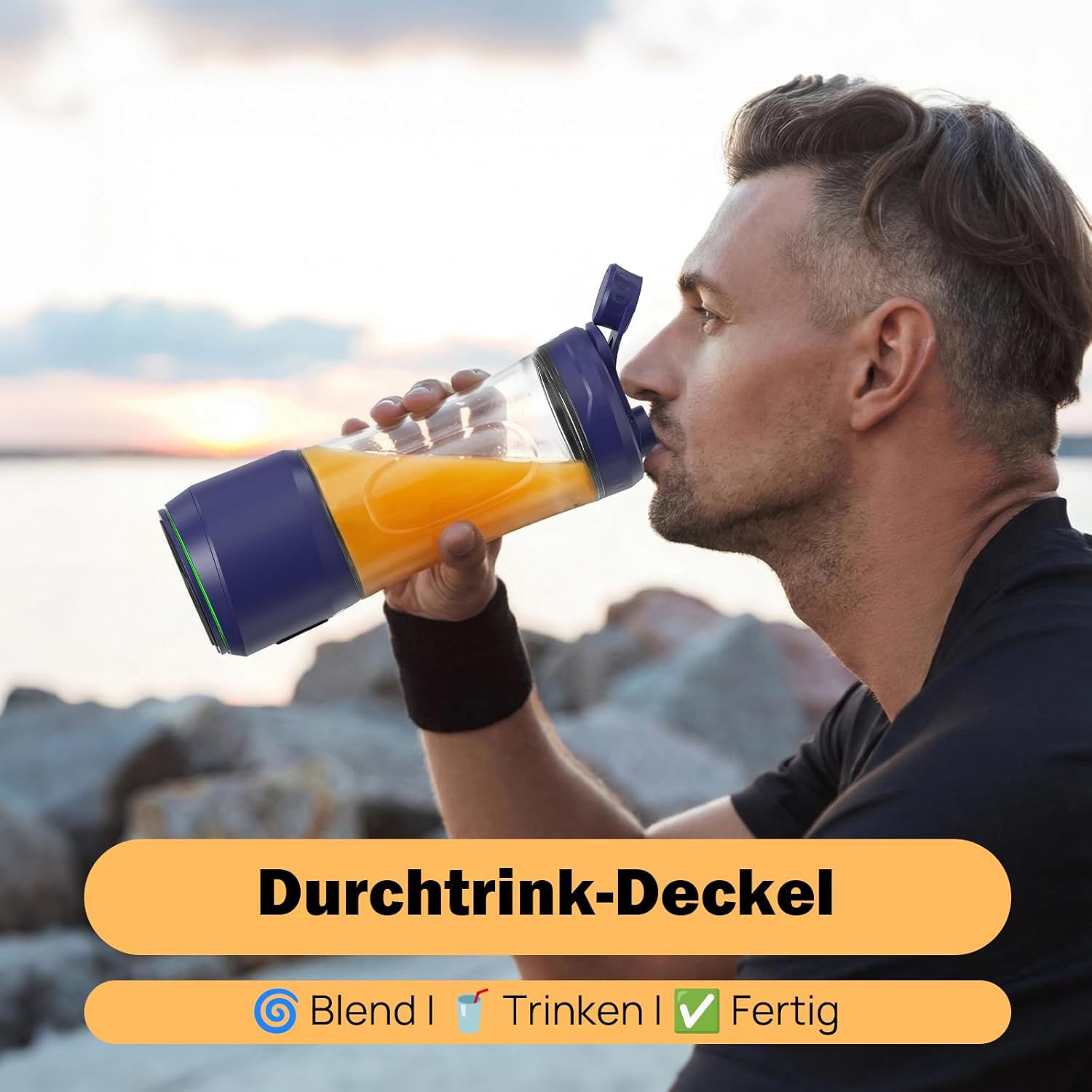Mulli Tragbarer Mixer, kabelloser 600-ml-Mixbecher für Shakes und Smoothies, persönlicher Mixer, BPA-frei, mit auslaufsicherem Deckel, Strohhalmdeckel, USB-C aufladbar, spülmaschinenfeste Teile – Bild 5