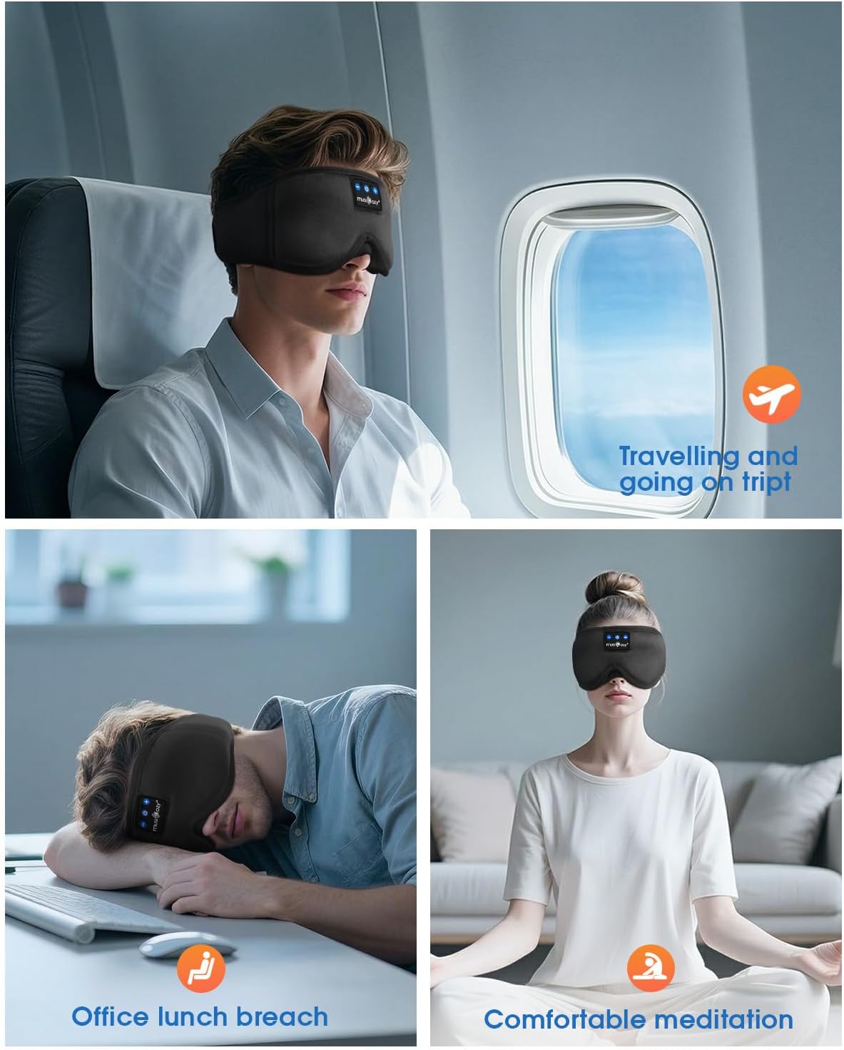 MUSICOZY Schlafkopfhörer, 100 % Verdunkelung, 3D-Schlafmaske mit Kopfhörern zum Schlafen, weiche Schlafkopfhörer mit Bluetooth V5.4 & 16 Stunden Spielzeit für Reisen/Nickerchen/Yoga/Meditation – Bild 7