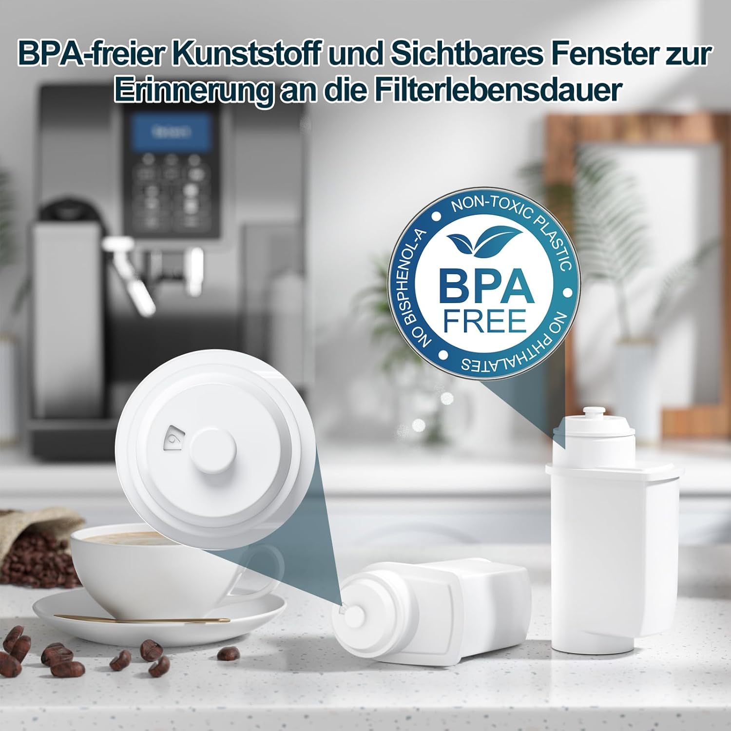 ARETHONE Wasserfilter für Siemens EQ-Serie, EQ3, EQ5, EQ6, EQ7, EQ9, EQ500, S700, Wasserfilter-Kaffeemaschine für Bosch TCZ7003, TCZ7033, für Brita Intenza 575491, Neff C77V60-Serie (8 Stück) – Bild 3