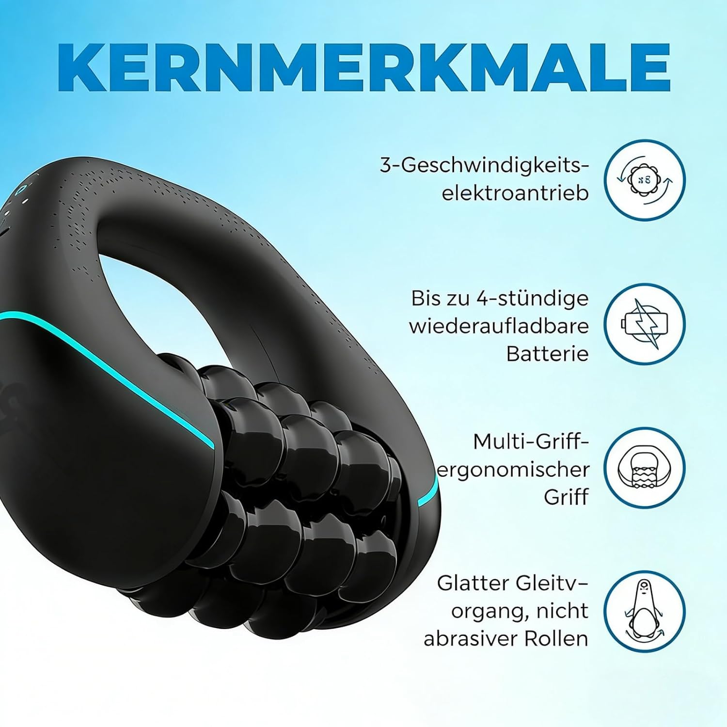 Elektrisches Hand-Rollmassagegerät mit Tiefengewebsrollen, 3 Intensitätsstufen, 24 Massagetasten – für sanfte Wärmeanwendung bis hin zu intensiver Tiefenmassage. – Bild 4