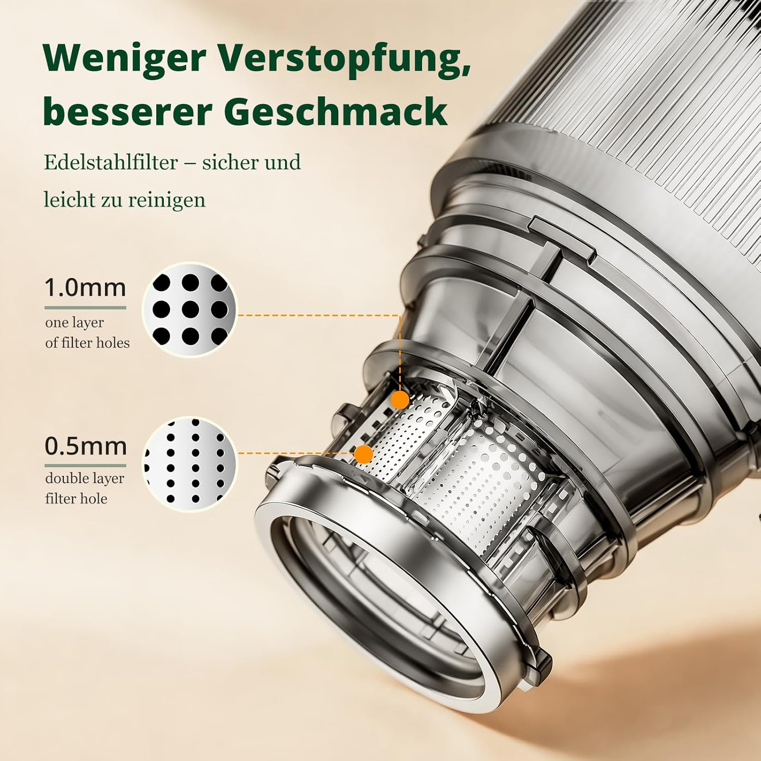 LINKChef Slow Juicer, 115 mm große Einfüllöffnung für Entsafter, Gemüse und Obst, Testsieger, Kaltentsafter 200 W, BPA-frei, leicht zu reinigen und zu montieren, hellgrün – Bild 10