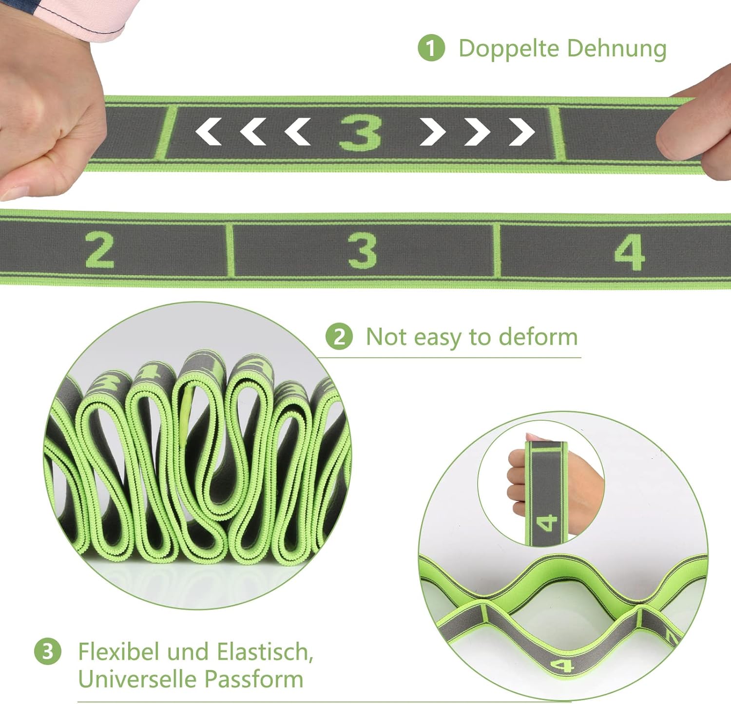 CLOPAE Yoga-Stretchband, Fitnessbänder, Yoga-Stretchgurt mit 9 Schlaufen, hochelastisches Gymnastikband, Upgrade Extend Yoga-Stretchgurt, effektives Dehnen – Bild 5