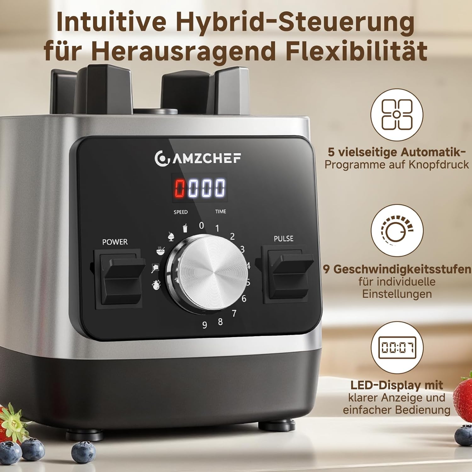AMZCHEF Smoothie Maker 1800 W Standmixer Mixer, Hochleistungsmixer mit 2L Tritan-Behälter (BPA-frei), 6 Edelstahlklingen, Mixer für Smoothies, Shakes & Proteinshakes, selbstreinigend – Bild 3