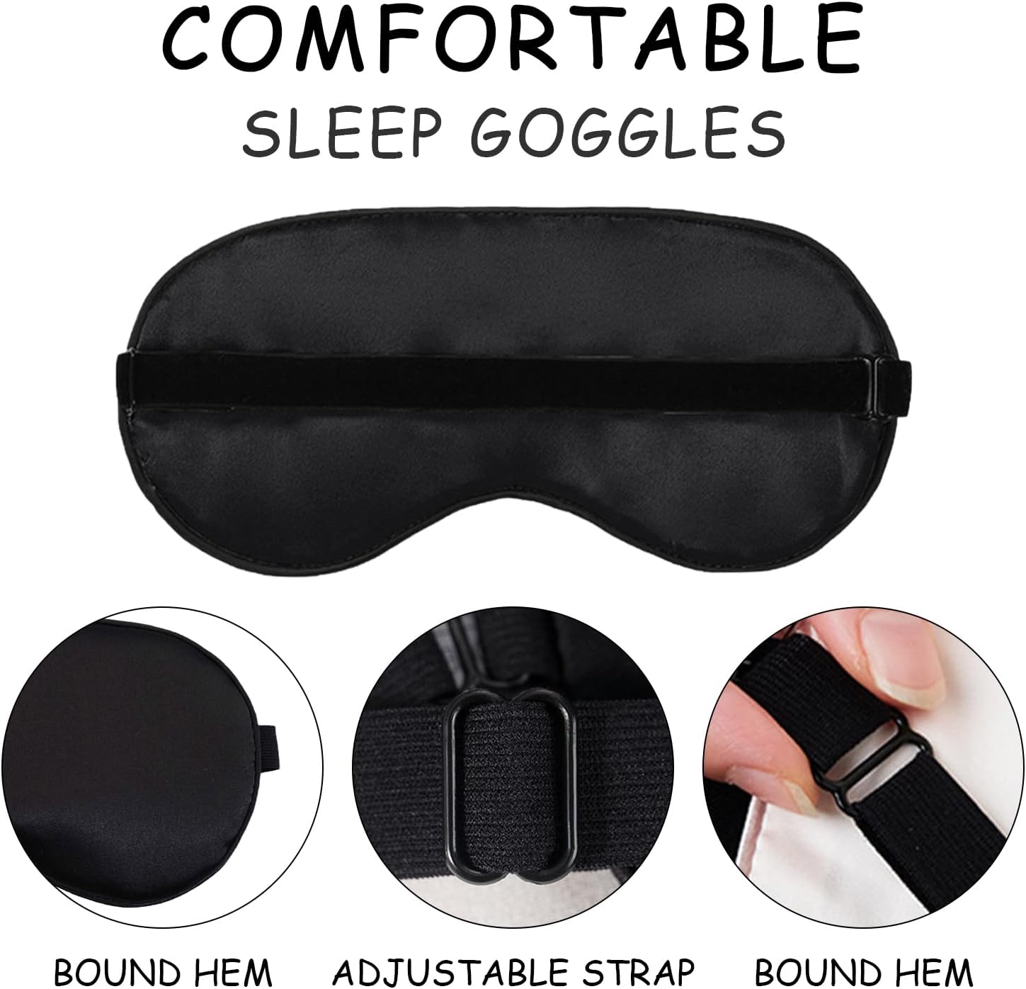 3 Stück Schlafmasken, Schlafmasken mit verstellbarem Gummiband für Damen, Herren und Kinder, weiche Verdunkelungs-Nachtmaske, Schlafmaske, zum Schlafen, Nickerchen, Flug, Meditation, Reisen – Bild 3