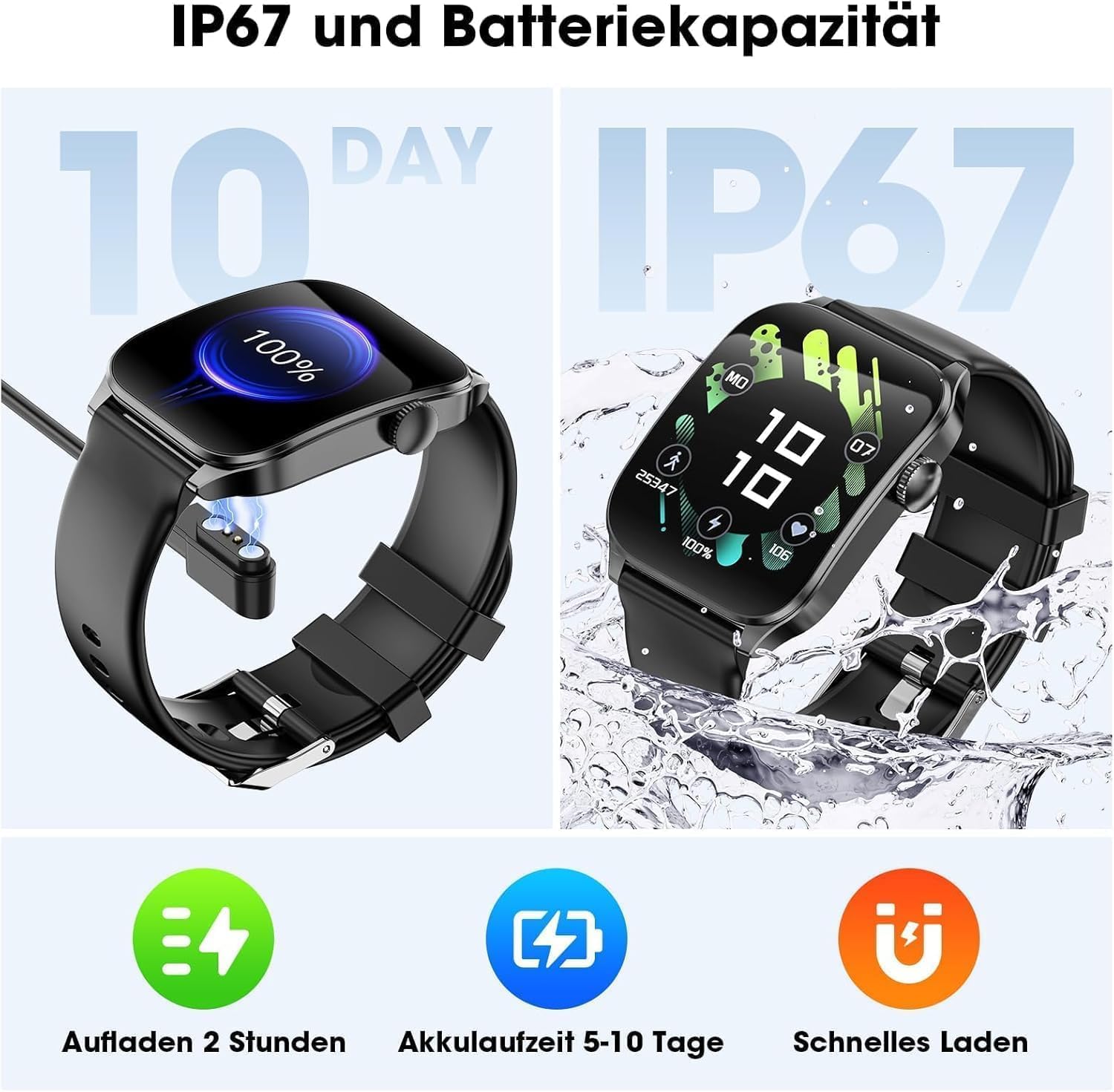 Smartwatch Herren Damen 1,91 Zoll HD Curve Display Smartwatch mit Bluetooth-Anrufen, 100+ Sportmodi, Fitnessuhr mit Herzfrequenz-/Schlafmonitor/Schrittzähler, IP67 wasserdichte Sportuhr für Android iOS – Bild 8