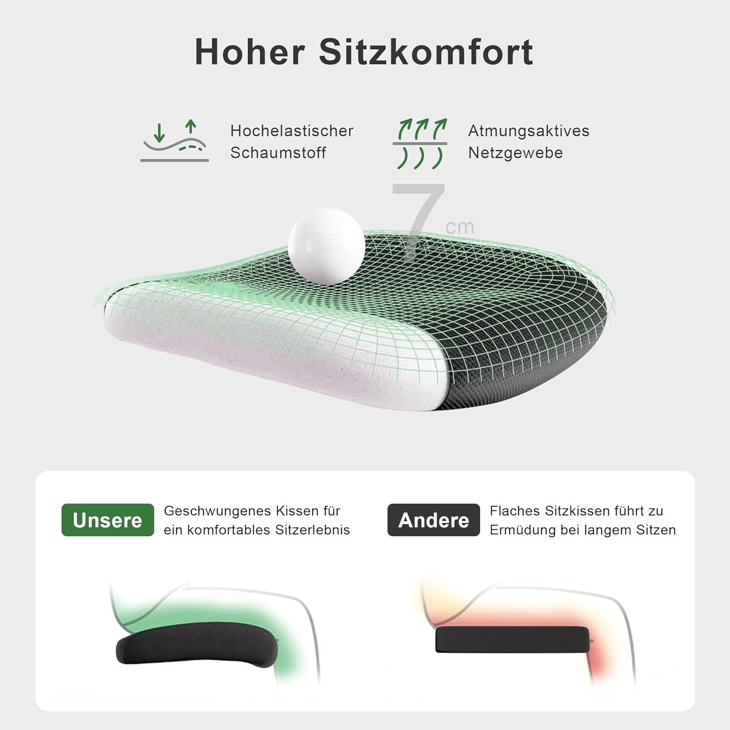CALIYO G-1635H Ergonomischer Bürostuhl, Schreibtischstuhl mit verstellbarer Kopfstütze, Armlehnen, Lordosenstütze und Wippfunktion – Drehstuhl aus atmungsaktivem Netzstoff, Gaming-Stuhl, Bürostuhl 150 kg, Schwarz – Bild 5