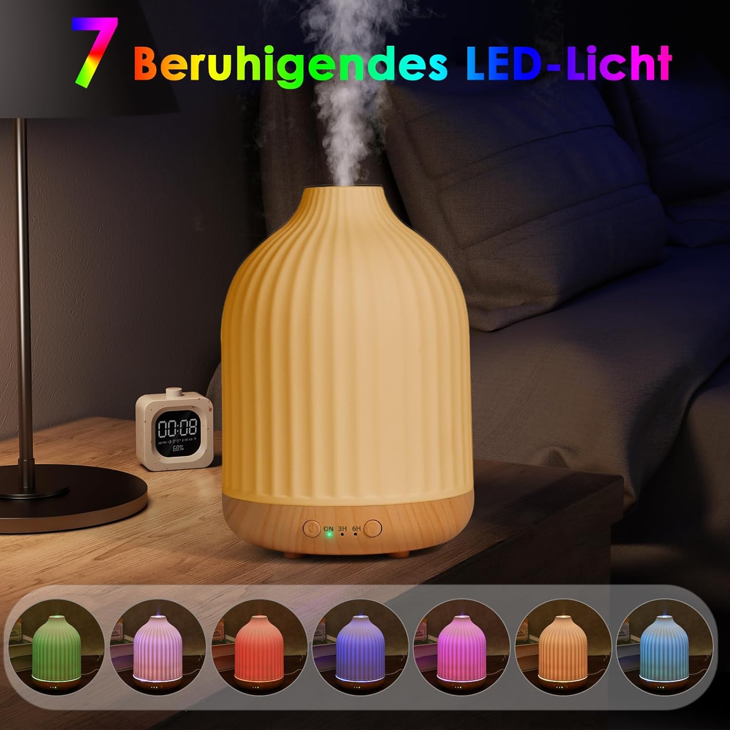 Aromadiffusor für ätherische Öle, 250 ml, Ultraschall-Luftbefeuchter, Duftöl, Ölbrenner, Aromatherapie-Diffusor für Yoga, Büro, Schlafzimmer (weiß, 250 ml) – Bild 2