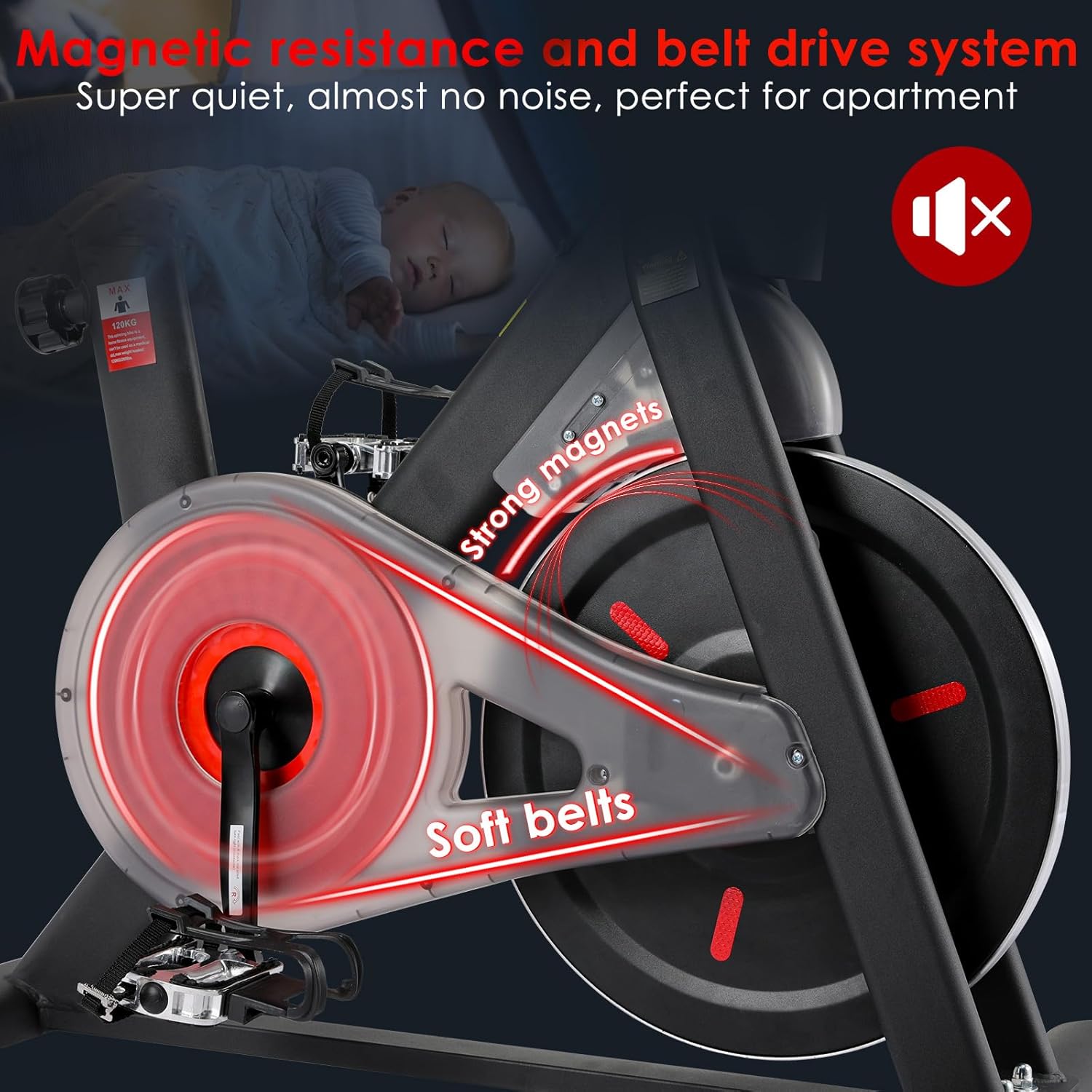LIFERUN Heimtrainer Fahrrad Magnetwiderstand, Leise Spinning Bike Indoor mit Pulsmessung, LCD-Monitor, einstellbare Sitze, Tablet-Halterung, Stationäres Bike Hometrainer für Kardiotraining Zuhause – Bild 3