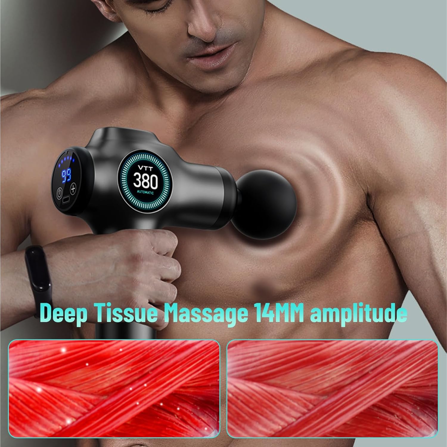Faszienpistole & Muskelmassagepistole 99 Stufen, 9 Aufsätze, 3600 Schläge/min, leises elektrisches Massagegerät mit LCD-Display, tragbarer Muskelentspanner für Rücken, Nacken, Beine, Sport – Bild 8
