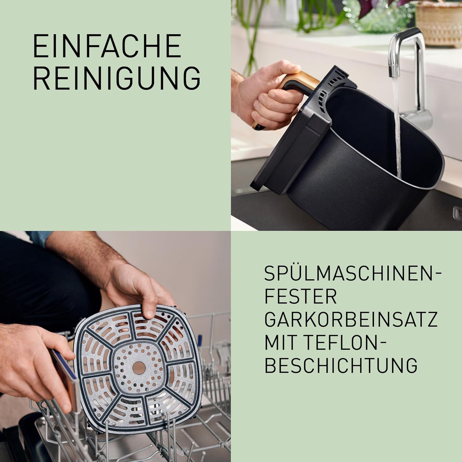 Panasonic NF-CC600AXE Heißluftfritteuse mit Sichtfenster, 6 l, 80–200 °C, digitaler Timer und LCD-Display, sanfte Dampfzugabe, 11 Voreinstellungen, einfache Reinigung, schwarz mit roségoldenem Griff – Bild 9