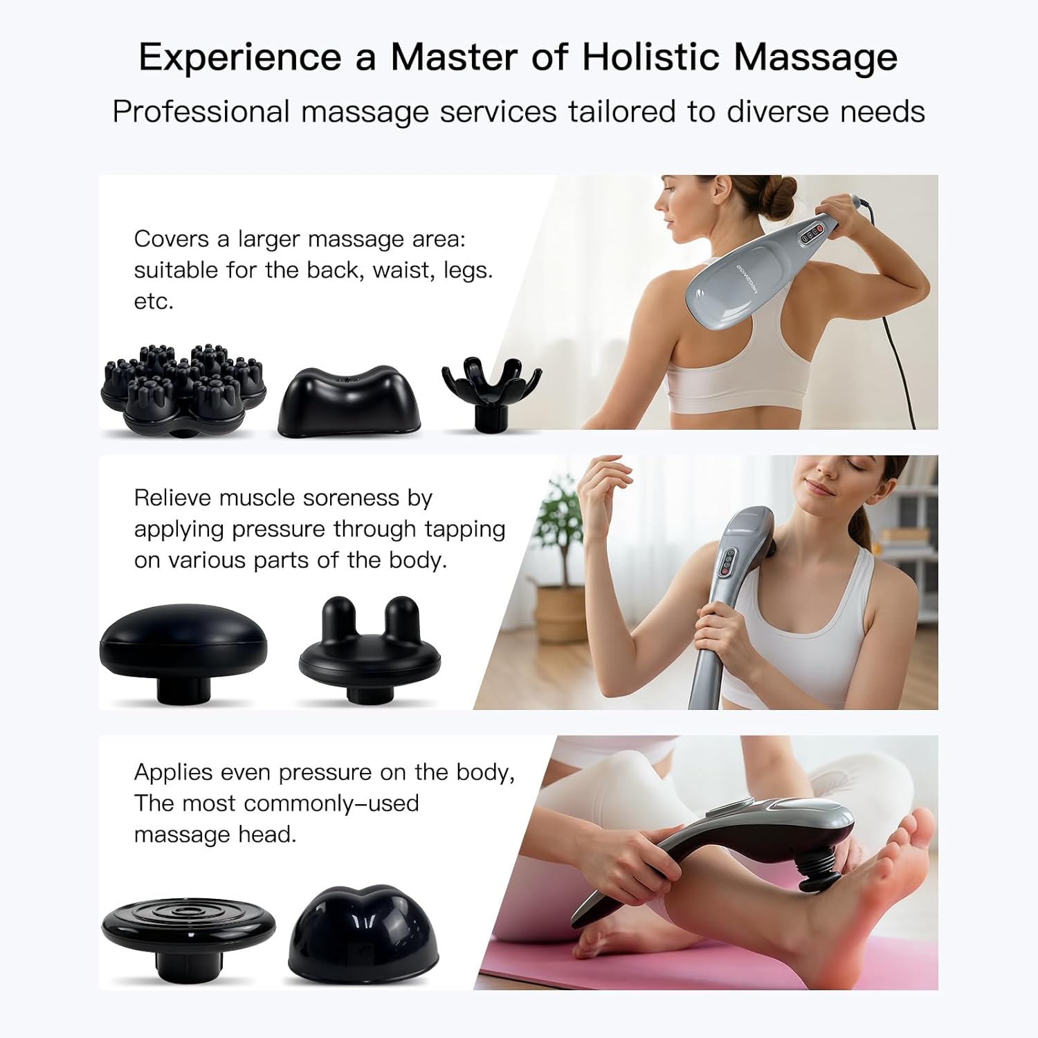 MegaWise Massagegerät, tragbares Tiefengewebe-Nacken-Rückenmassagegerät für Schultern, Taille, Beine, 3600 U/min, leistungsstarker Motor, elektrisches Nackenmassagegerät mit 5 Knoten und 5 Geschwindigkeiten – Bild 3