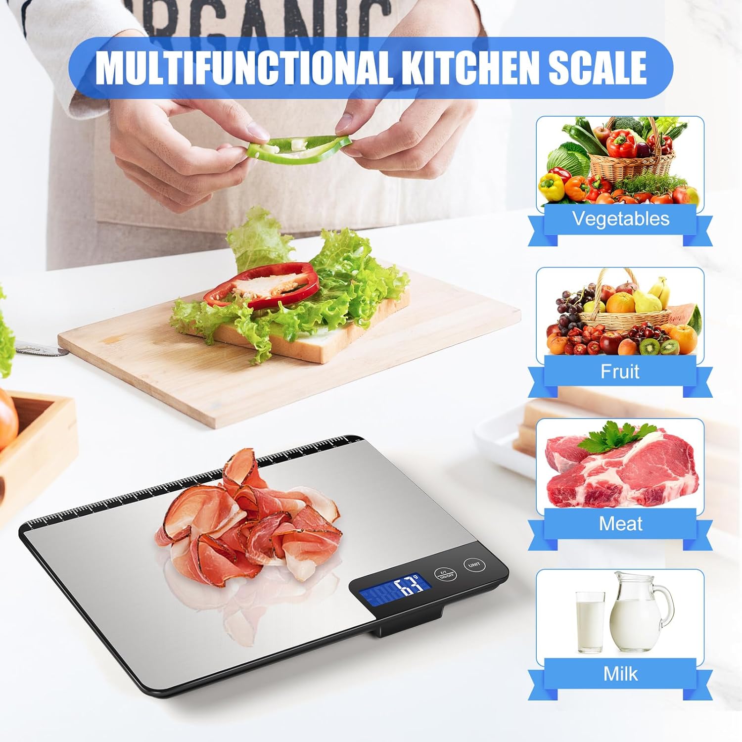 Große digitale Küchenwaage 15 kg, präzise Lebensmittelwaage mit 1 g Genauigkeit, individuelle automatische Abschaltung (3, 10 und 60 Minuten), LCD-Display, Gramm und Unzen, ideal für Zuhause, Kochen und Backen – Bild 10