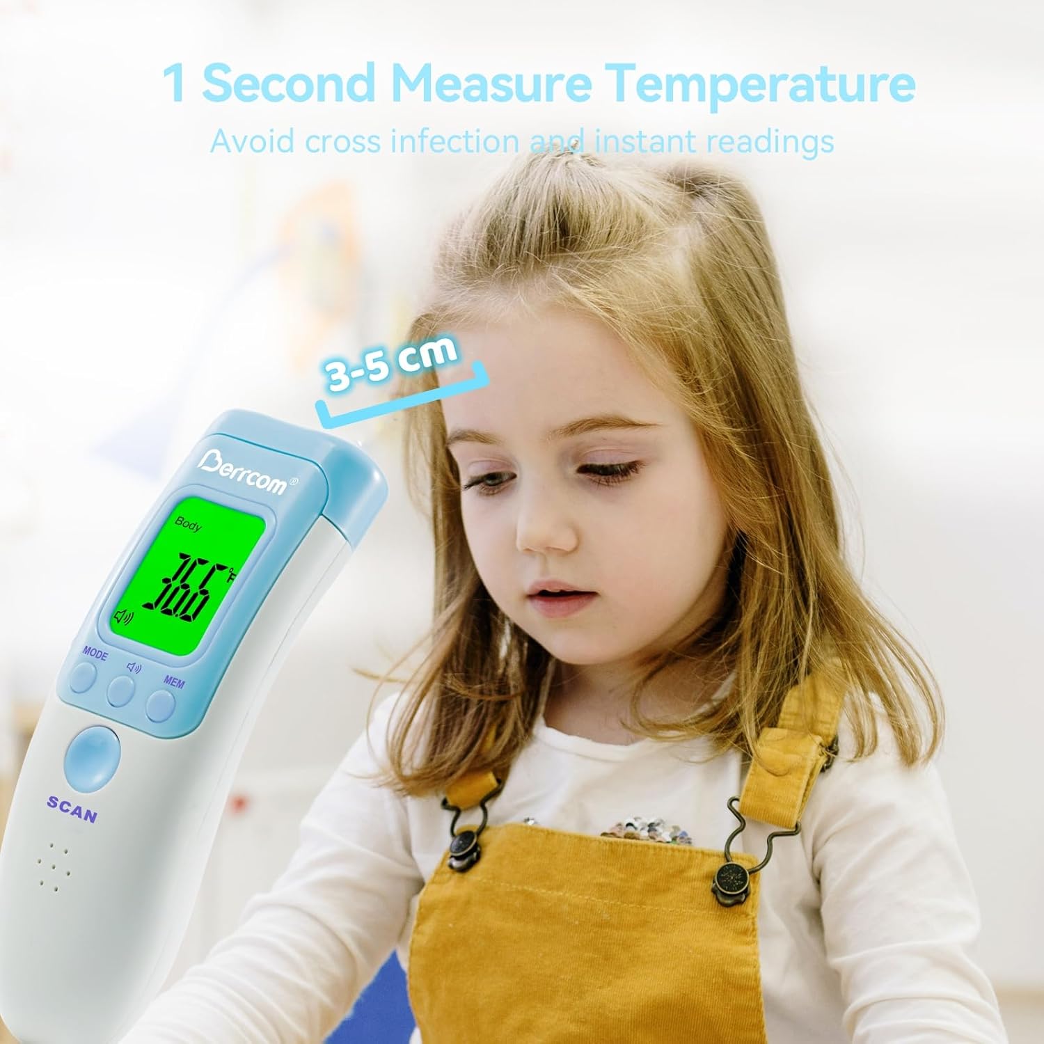 Berrcom Fieberthermometer, kontaktloses Stirnthermometer für Babys, digitales Infrarot-Medizinthermometer mit Fieberalarm – Bild 5