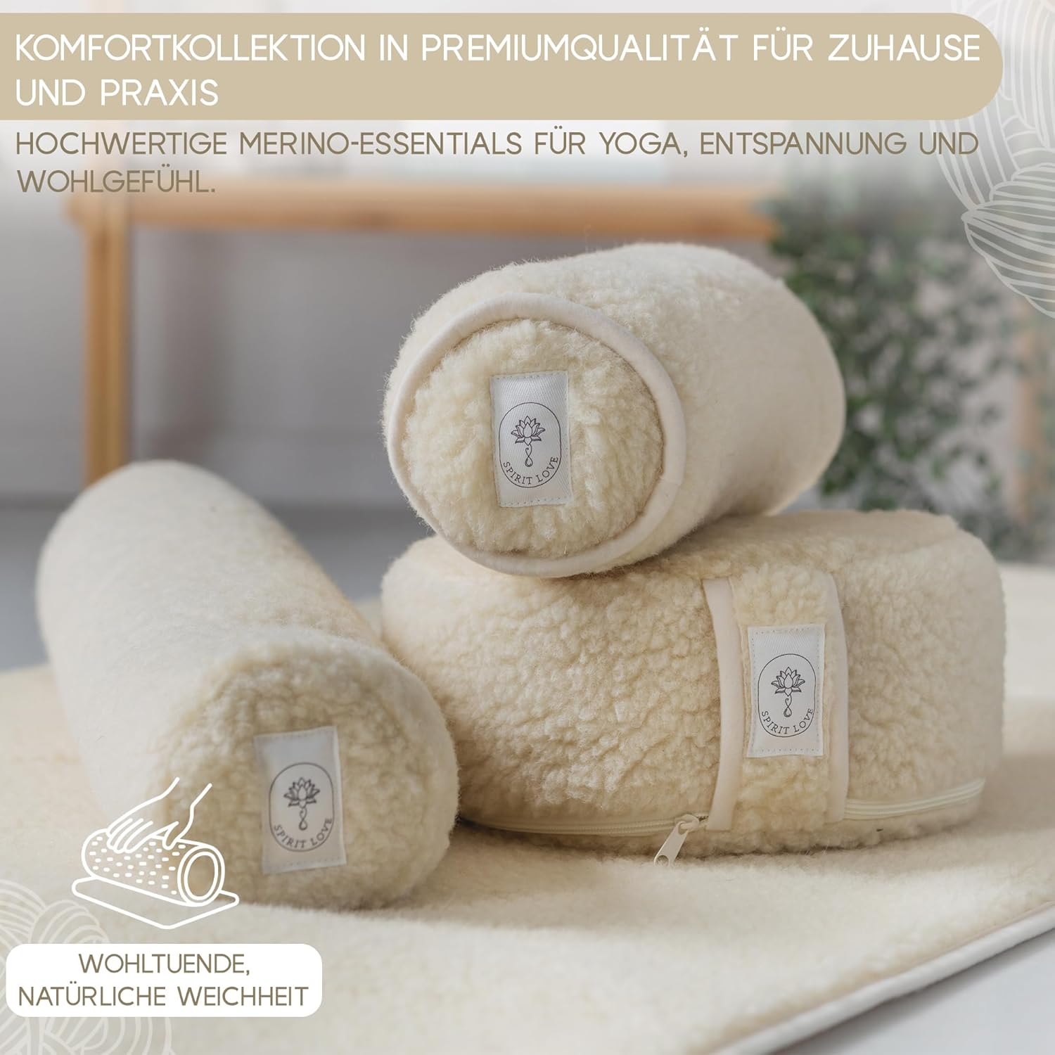 Meditationskissen aus Merino-Schafwolle, Yogakissen mit Bio-Buchweizenfüllung, verstellbare Füllung mit waschbarem Bezug, Sitzkissen perfekt für bequemes Yoga, mit Tragetasche, 35 x 13 cm, natur – Bild 6