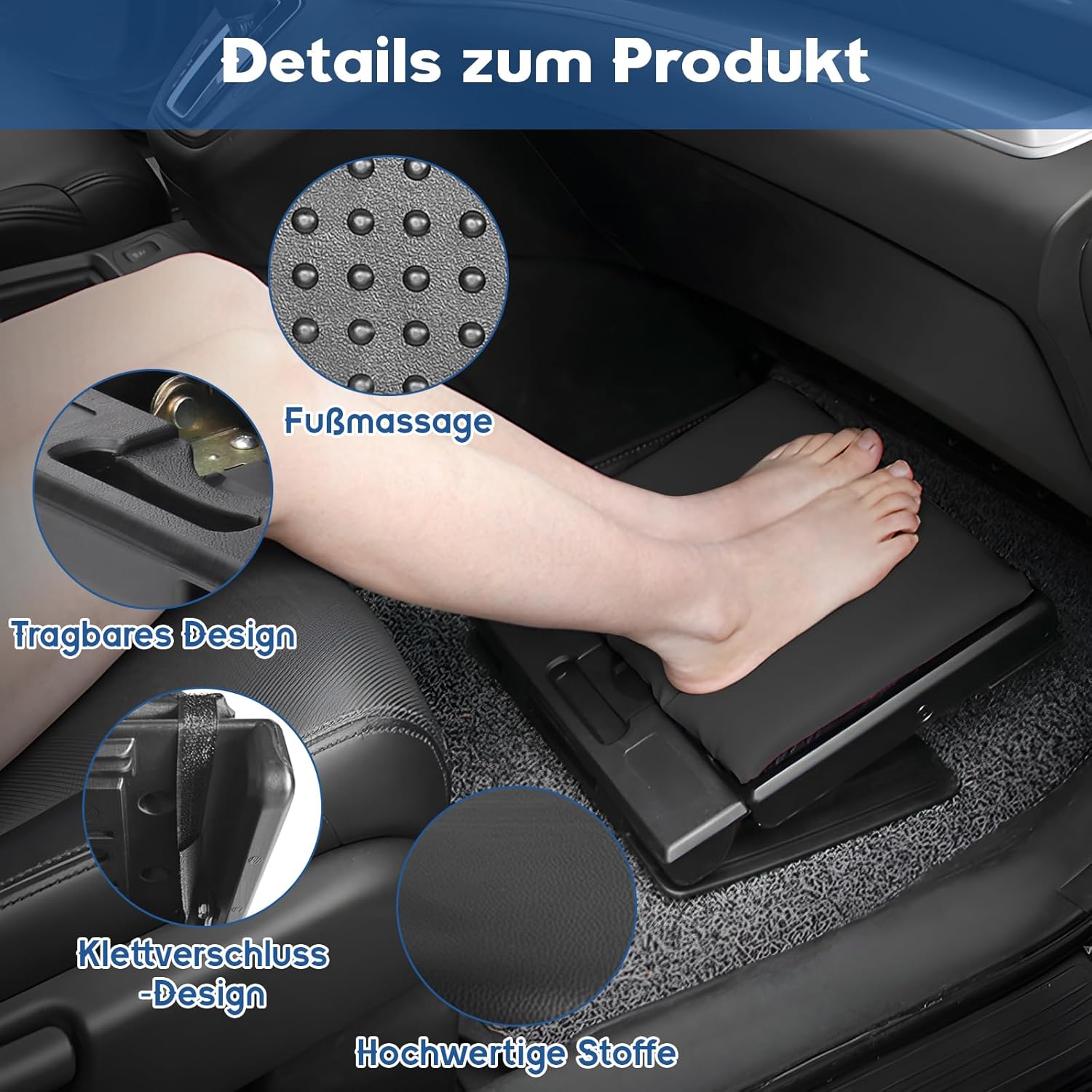 MYOYAY Fußstützen-Schreibtisch, verstellbarer Fußhocker, 4 höhenverstellbar mit Massage und weichen, ergonomischen rutschfesten Fußstützen für Büro, Auto, Zuhause, Reisen – Bild 3