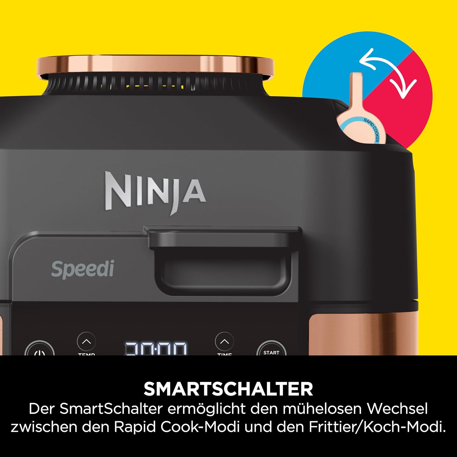 Ninja Speedi Multicooker, 5,7 l, 10-in-1-Multicooker, Airfryer-Heißluftfritteuse, Schongarer, langsames Kochen, Grillen, Backen, Schwarz und Kupfer ON400EUCP – Bild 9