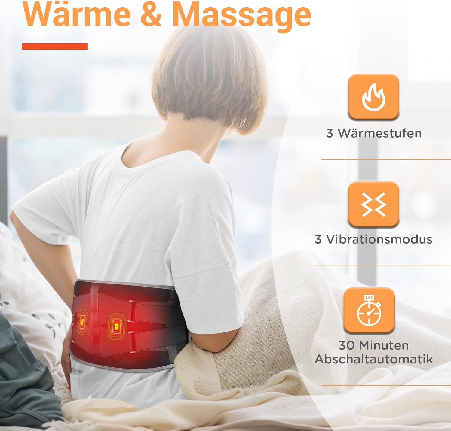 Comfytemp Wärmegürtel Vibrationsmassage für Rücken mit 25 Wh Akku, 155 x 20 cm kabelloses Massagegerät mit Kompressionsband, Rückenwärmer Heizgürtel USB-Heizkissen Geschenke für Mütter, Frauen, Mama, Papa – Bild 3