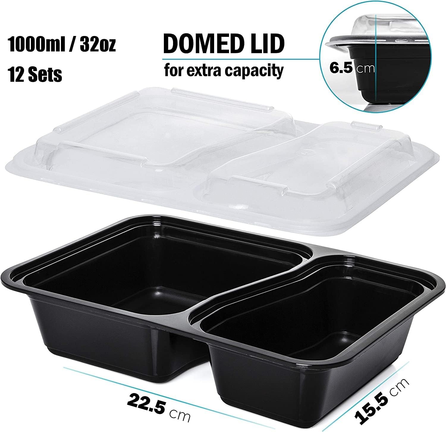 KAHEIGN Wiederverwendbare 2-Fach-Meal-Prep-Boxen mit Deckel, 1000 ml, BPA-freie Lunchbox, Lebensmittelbehälter, luftdicht, Mikrowelle, Gefrierschrank, 12 Stück – Bild 4