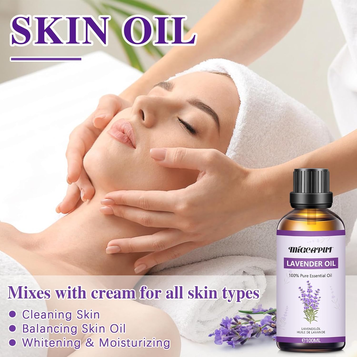 Migcaput Essential Oils Lavendelöl 100 ml, 100 % natürliche ätherische Öle, hochwertiges ätherisches Aromatherapieöl, Duftöle für Diffusor, Luftbefeuchter, Entspannung, Massage, Bad – Bild 3
