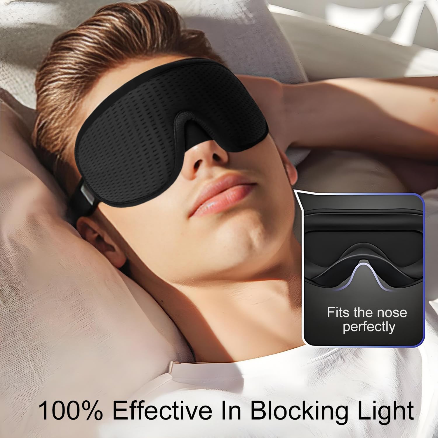 3D-Schlafmaske für Seitenschläfer, 100 % lichtblockierende Augenmaske für Männer und Frauen, Schlafmaske mit verstellbarem Gummiband und Ohrstöpseln, Reisen, Büro, Yoga – Bild 2