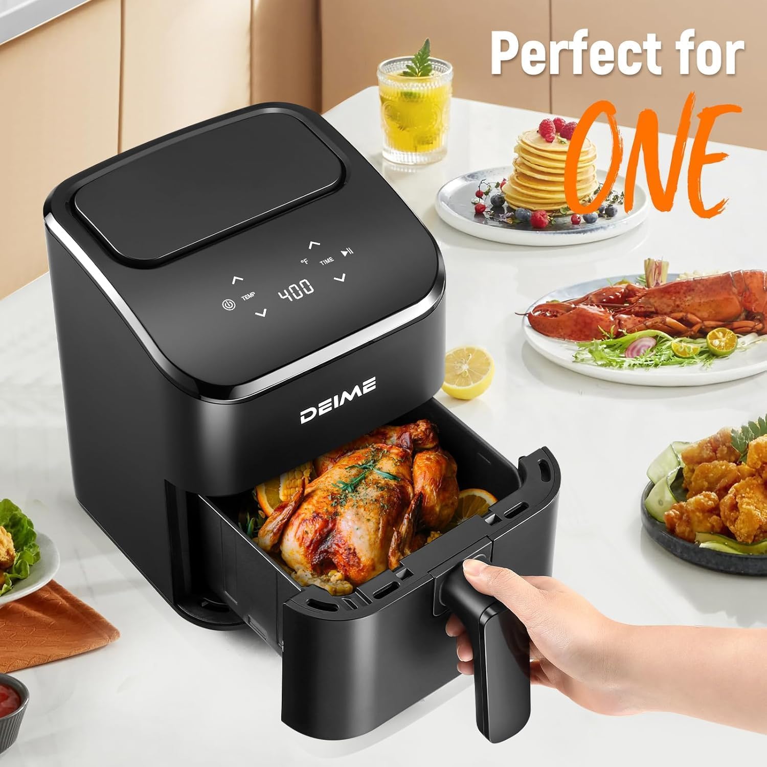 DEIME Heißluftfritteuse, 2,5 l, klein, digital, Airfryer, platzsparend, kompakt zum Backen, Aufwärmen, Braten für schnelle und einfache Mahlzeiten, Mini, kompakt und leise (schwarz) – Bild 2