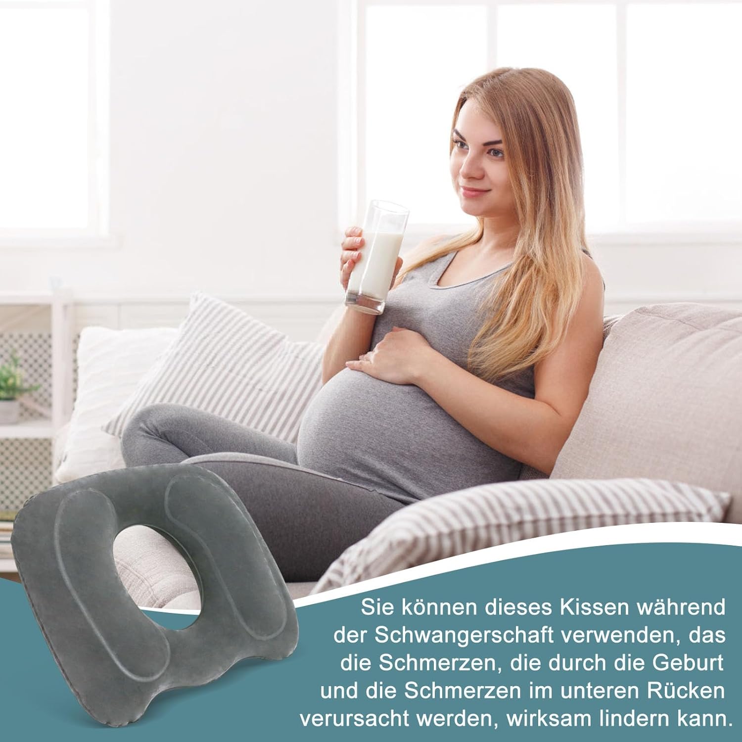 Aufblasbares Hämorrhoidenkissen, orthopädisches Sitzkissen, Donut-Kissen gegen Steißbeinschmerzen, Hämorrhoiden-Sitzkissen, rundes Hämorrhoiden-Sitzkissen für Rollstühle, Bürostühle, Autositz (grau) – Bild 6