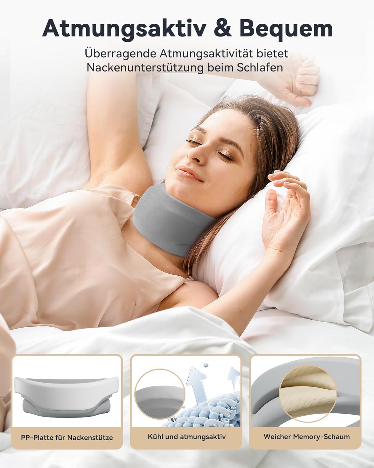 Nackenstütze bei Nackenschmerzen, weiche & verstellbare Nackenstütze zum Schlafen, Nackenstütze zur Unterstützung der Halswirbelsäule, Druckentlastung, für Damen und Herren (Grau, M) – Bild 5