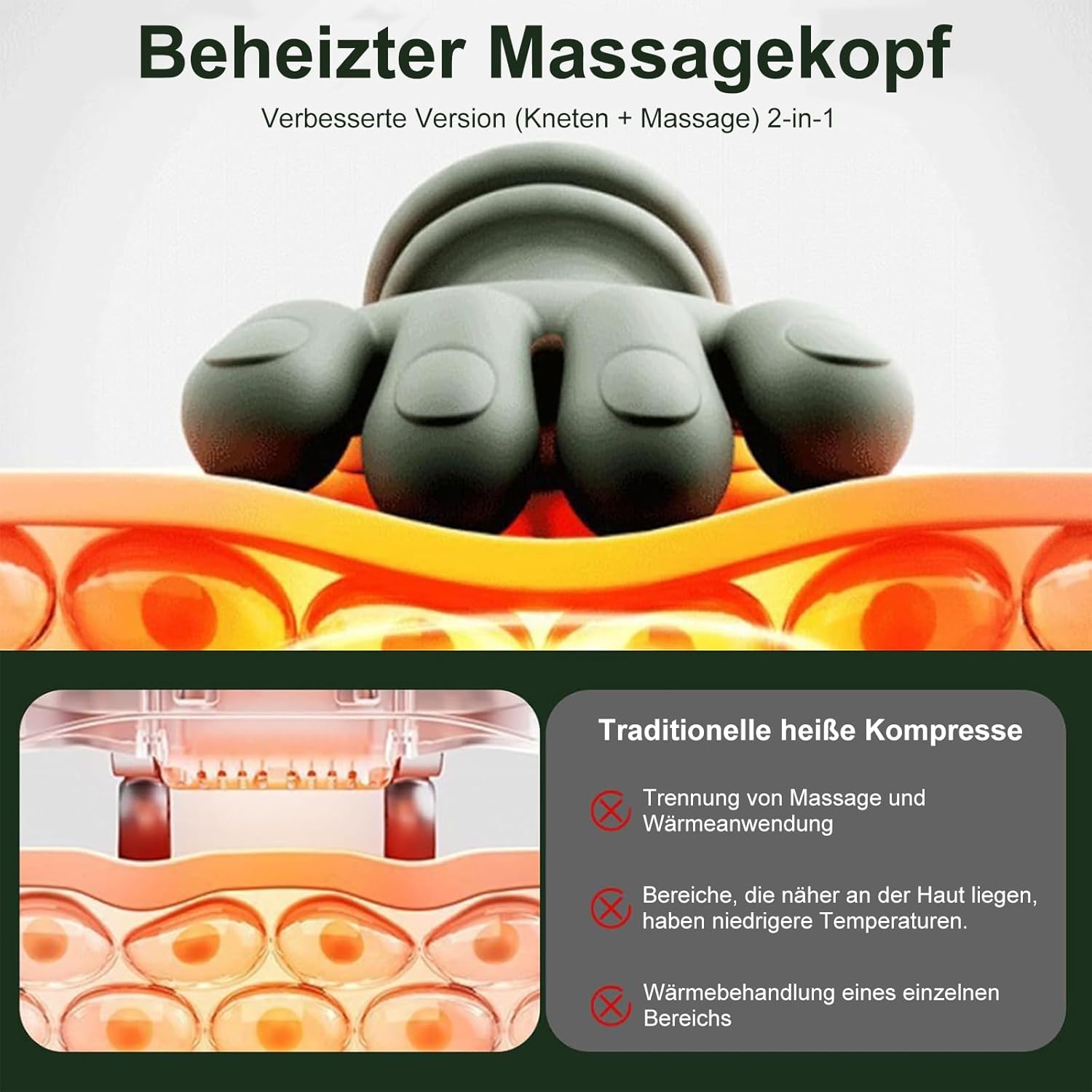 Massagegerät, 4D-Nackenmassagegerät mit Wärme, elektrisches USB-Schultermassagegerät, 3 Modi und 2 Wärmeeinstellungen, tragbares Nacken- und Schulter-Shiatsu-Massagegerät für Zuhause, Büro und Reisen – Bild 5