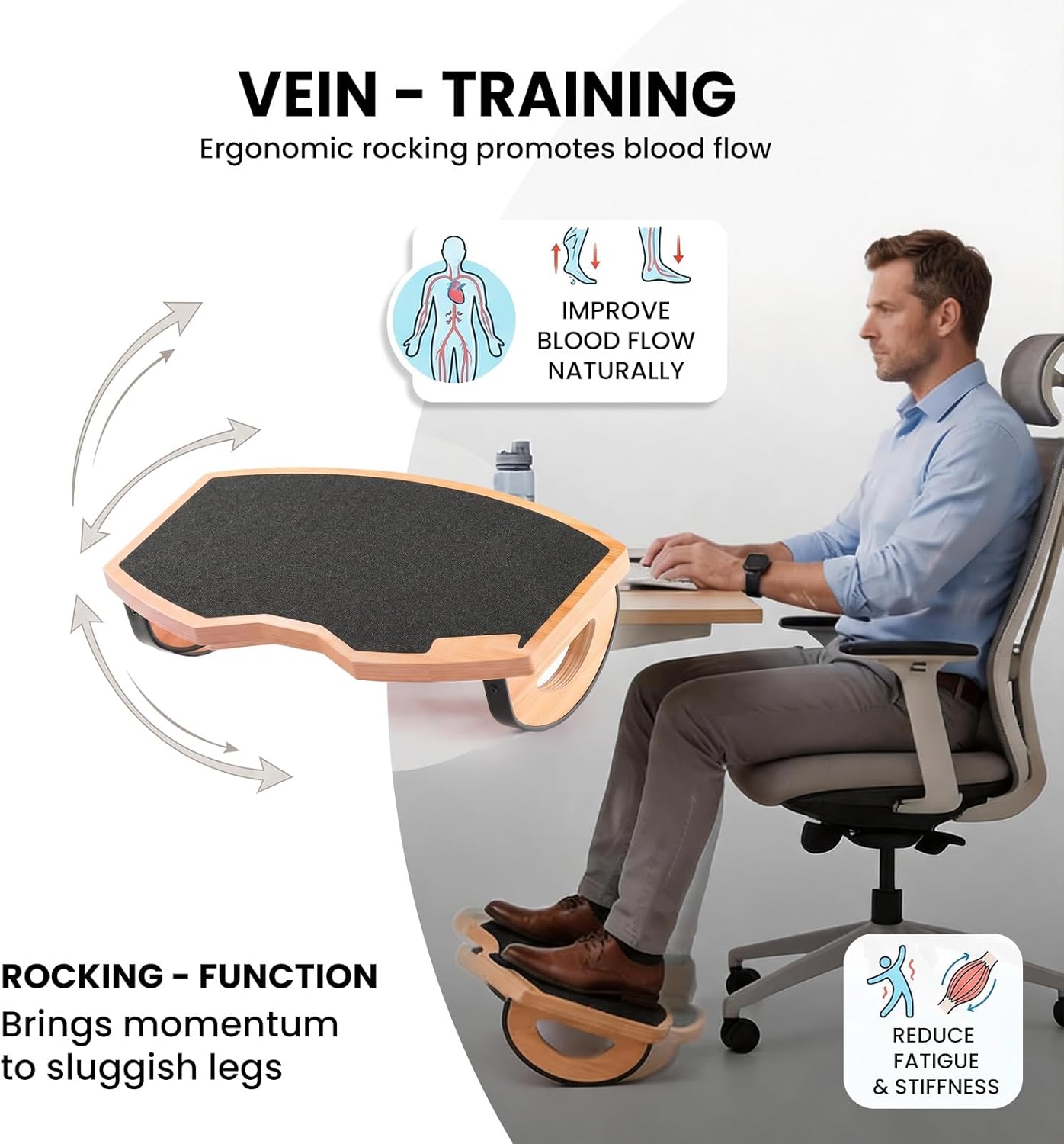 Ergonomische Fußstütze Holz unterm Schreibtisch rutschfeste Fußbank druckentlastende Fußablage multifunktionales Balancebrett Fitnessgerät Homeoffice Büro Zubehör für bessere Sitzhaltung – Bild 3