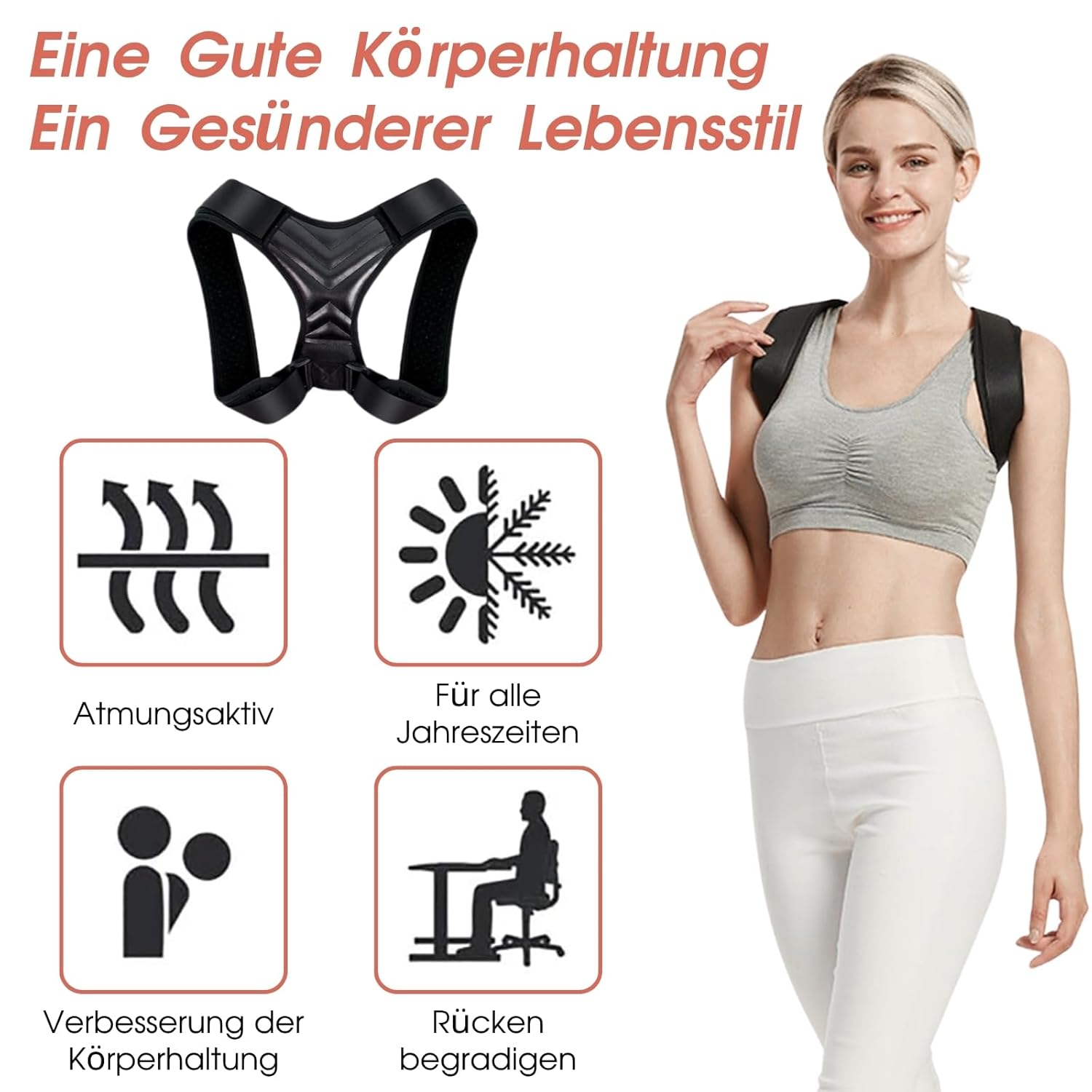 Reatowrol Verstellbarer Rückenstützgürtel für Männer und Frauen, Rückenglätter und Haltungstrainer zur Verbesserung der Körperhaltung, geeignet für Büro, Alltag und Sportaktivitäten – Bild 3