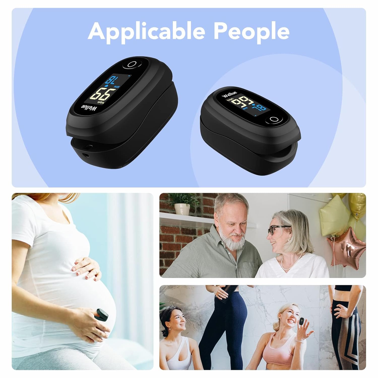 Wellue Pulsoximeter, Blutsauerstoffmonitor Finger, Fingerspitzen-Pulsoximeter für erwachsene Kinder, SP O2 PI Level und Herzfrequenzmonitor – Bild 7