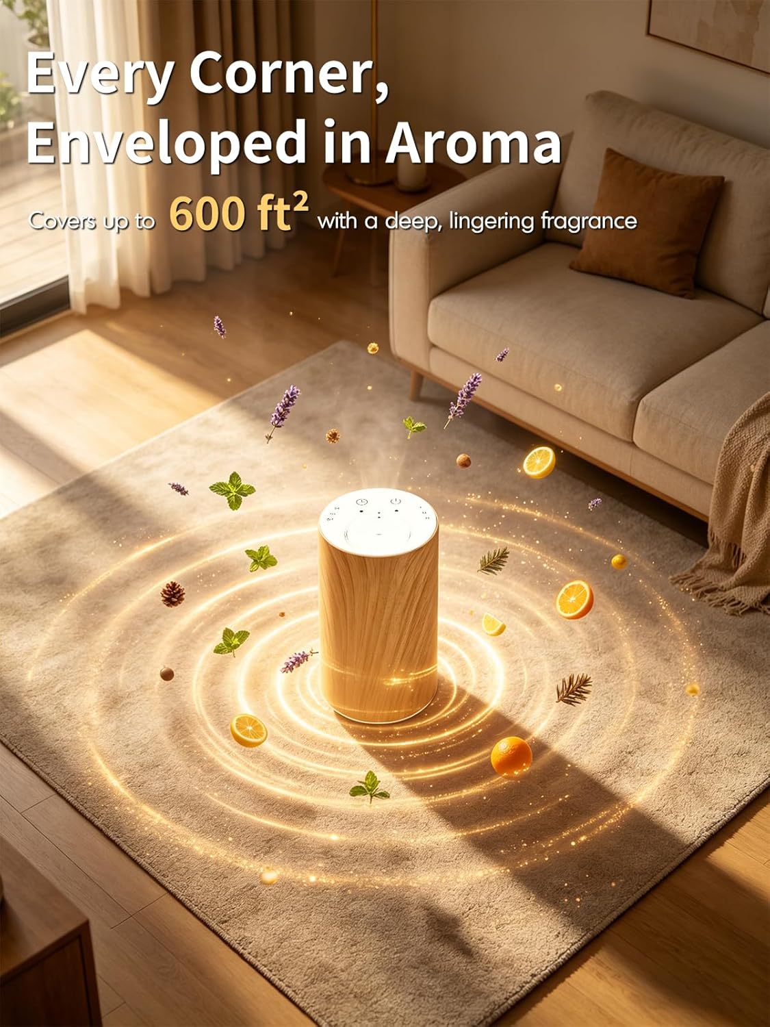 Aroma Diffuser Wasserloser für ätherische Öle: Elektrisch, Kabellos und USB-C Aufladbar – Mobiler Raumduft Diffusor fürs Auto und Zuhause mit Timer-Funktion & 3 Gängen für Aromatherapie Holz-Optik – Bild 8