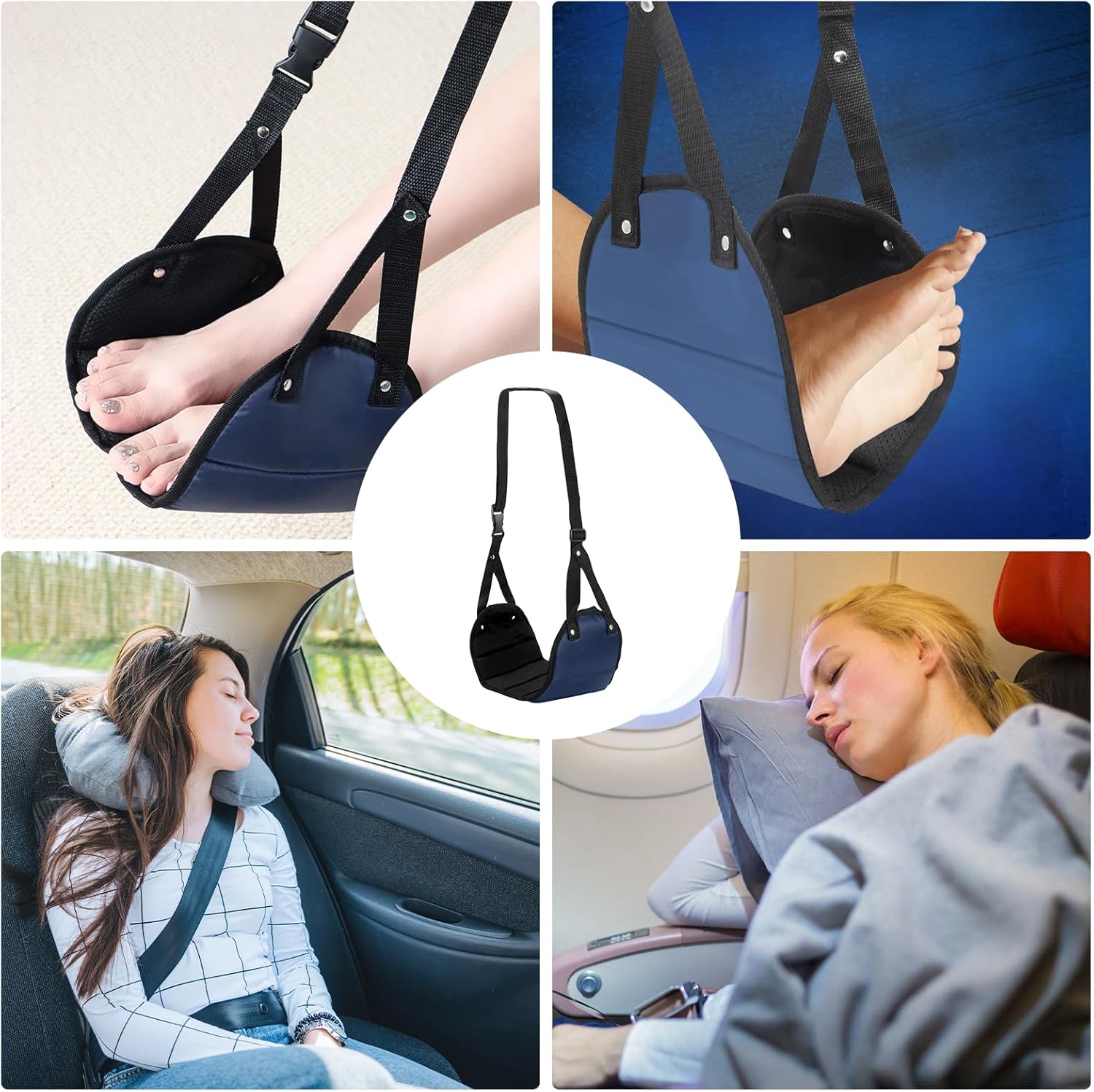Flugzeug-Fußstütze, Fußstütze, Flugzeug-Gadgets, Fußstütze für Reisen, Reisezubehör für Flugzeuge, Fußhängematte Flugzeug mit Aufbewahrungstasche, tragbar, verstellbar, faltbar, Fußstütze für Beinstütze – Bild 7