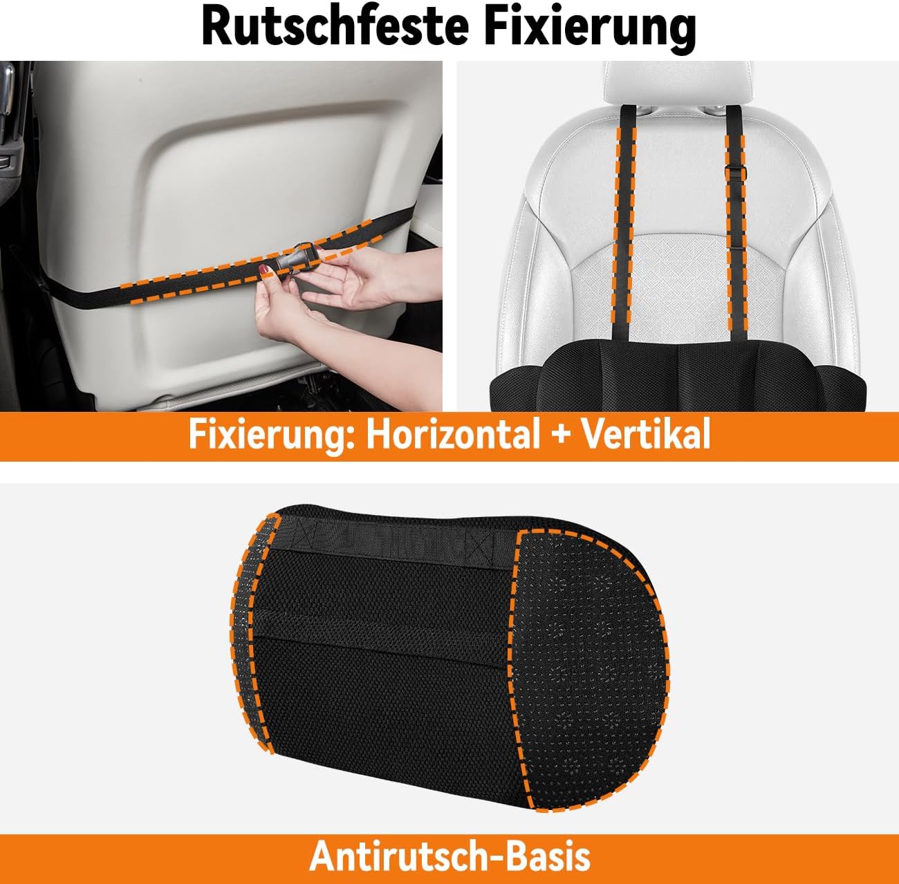 GGW Höhenverstellbares Lendenkissen Auto Ergonomische Lendenwirbelstütze mit Memory-Schaum, anatomisches Rückenkissen für Autositz/Bürostuhl, atmungsaktiver Sitzbezug (Grau) – Bild 5