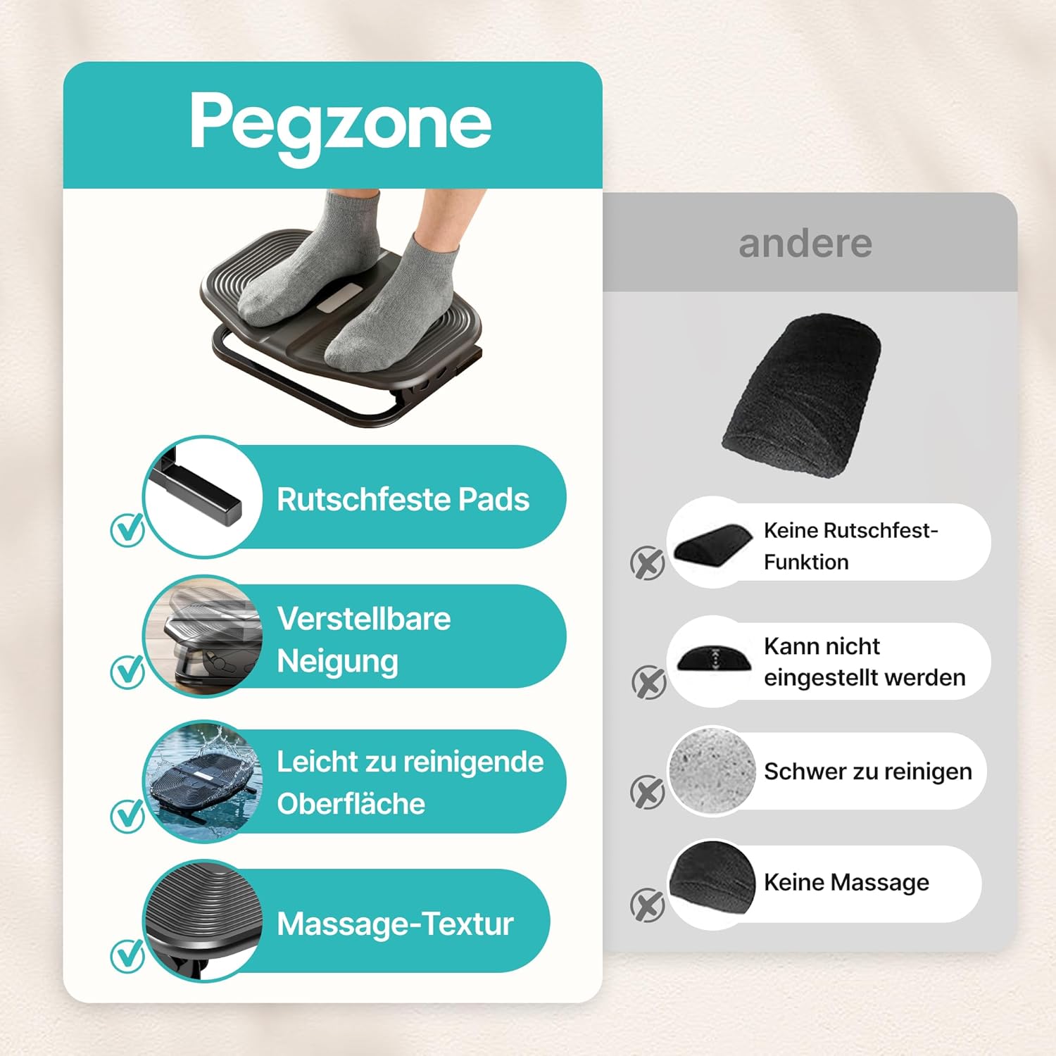 PEGZONE Tischfußstütze, einstellbare Fußstütze mit Massageoberfläche für den Büro- und Arbeitsplatz, 20-Grad-Einstellbarkeit ohne Verriegelung für zu Hause und Büro – Bild 6