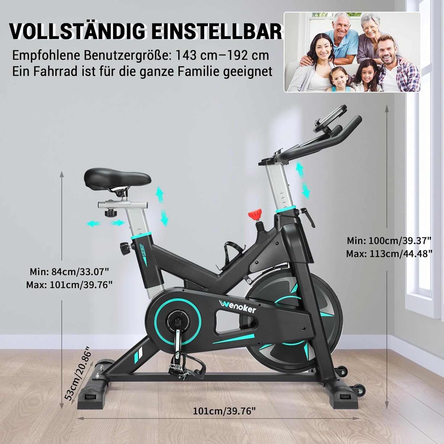 Wenoker Heimtrainer, stationäres Fahrrad mit magnetischem Widerstand für zu Hause, Indoor-Fahrrad mit flüsterleisem, schwerem Schwungrad und verbessertem LCD-Monitor – Bild 7