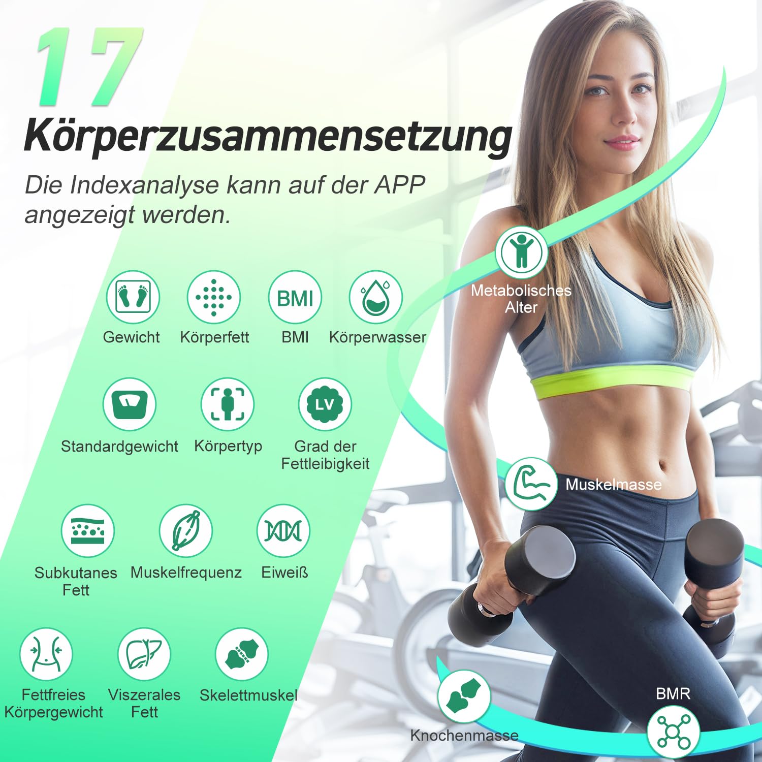 INSMART Digitale Personenwaage mit Bluetooth, Körperanalysewaage, Körperfettwaage für BMI, Gewicht, Pulsschlag, Wasser, Protein, Körperfett und Muskelmasse, 180 kg / 400 lbs, Graphitschwarz – Bild 2