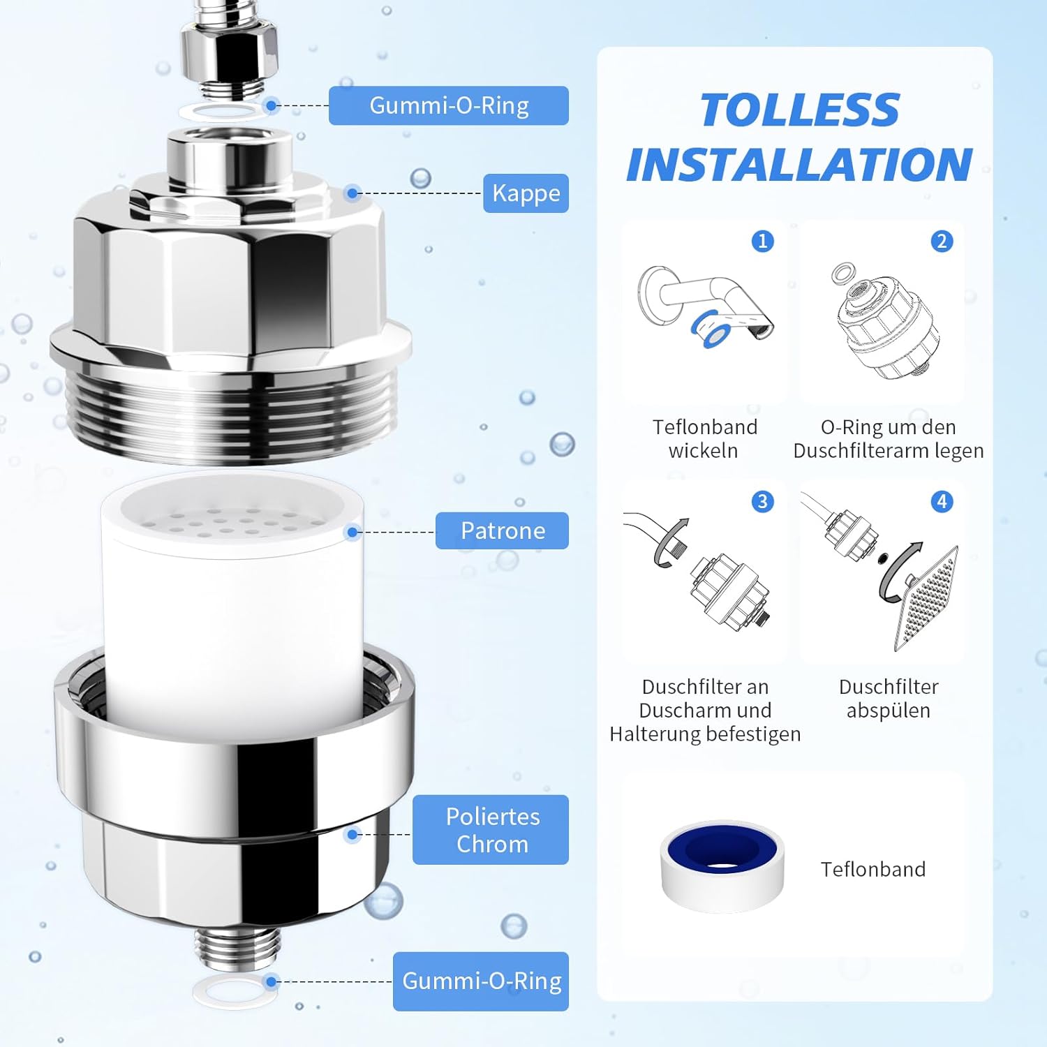-SR Sun Rise Duschfilter & Duschfilter 20 Stufen mit 3 Filterkartuschen – Wasserfilter-Dusche gegen Kalk/Chlor/Fluorid verbessert die Haut- und Haargesundheit – Chrom – Bild 8