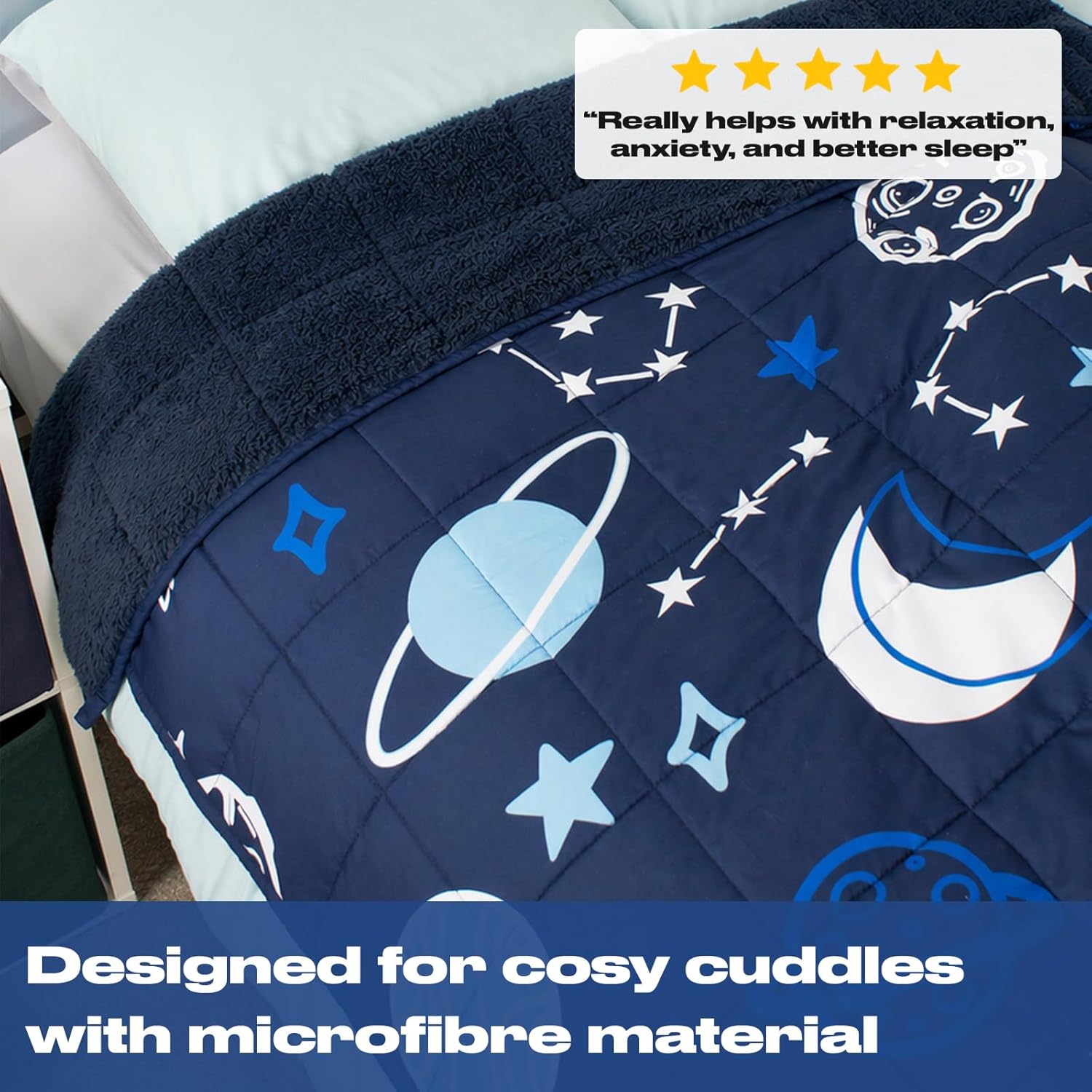 OHS Gewichtsdecke 3 kg Stern, schwere Decke 100 x 150 cm 3 kg (6,6 lb) Gewichtsdecke Blaue Gewichtsdecke (Haftungsausschluss: Nur für Kinder ab 3 Jahren geeignet) – Bild 3
