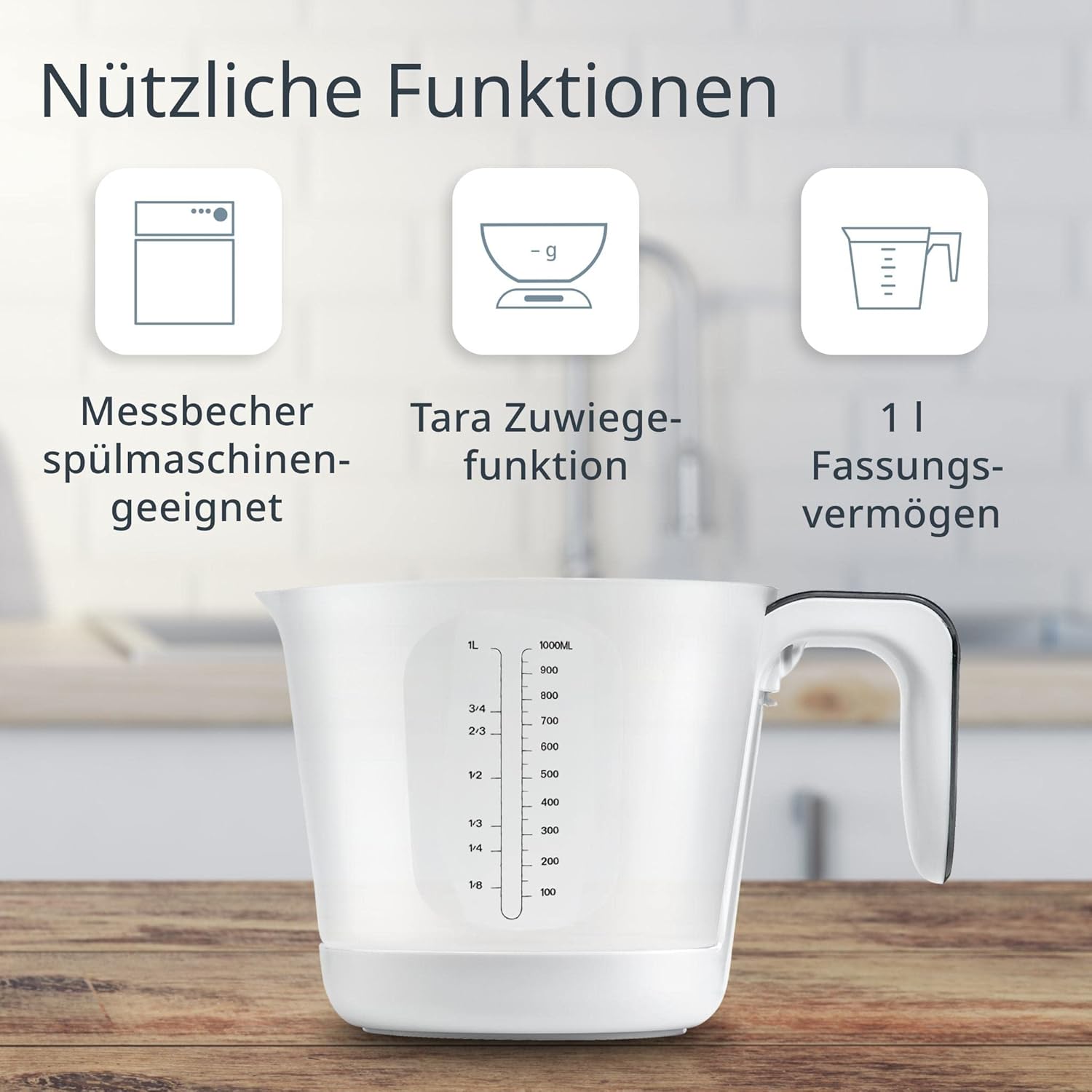 ADE Digitale Messbecherwaage | Küchenwaage mit Messbecher zum Wiegen und Messen | Elektronische Messbecherwaage zum Backen und Kochen – Bild 3
