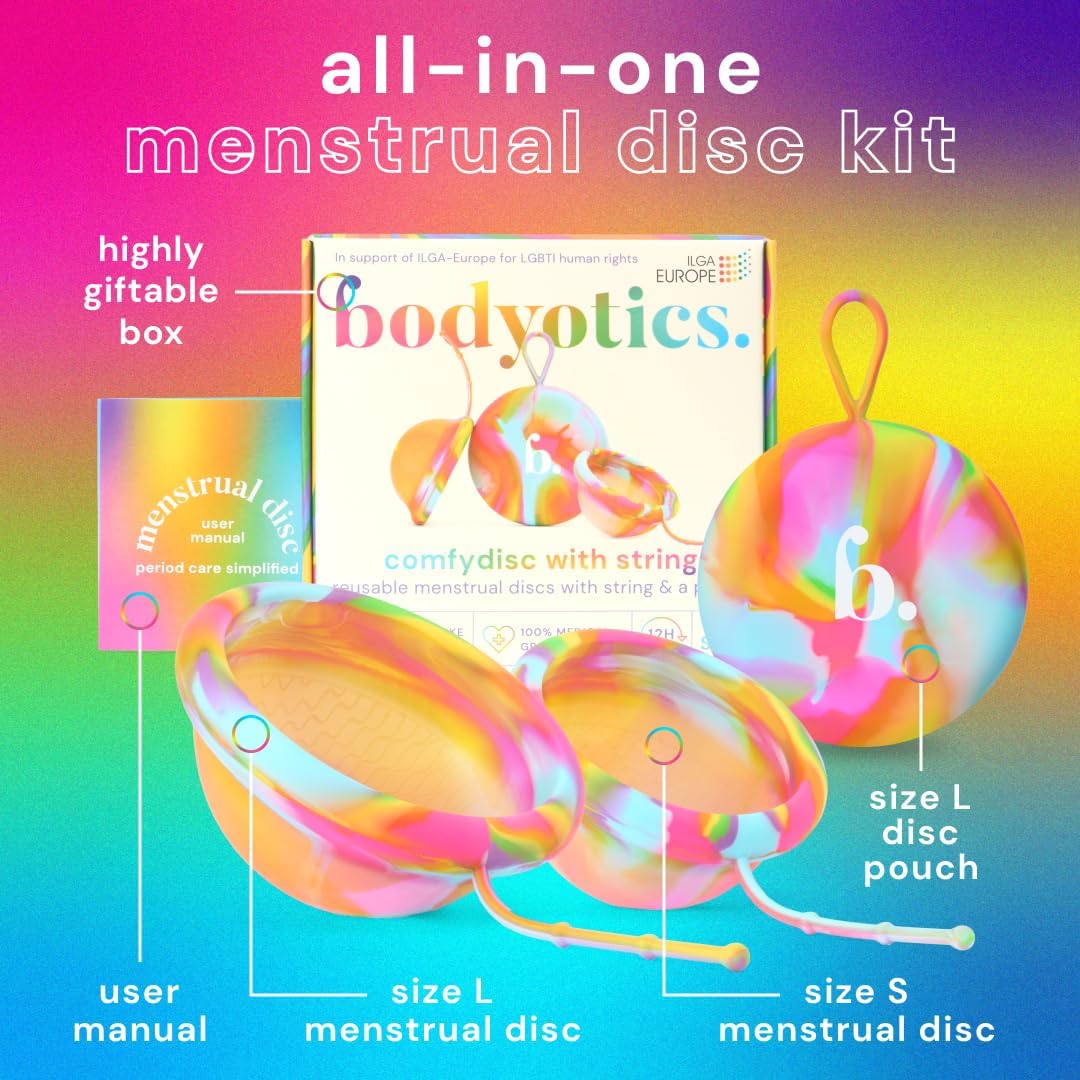 Bodyotics auslaufsichere Menstruationsscheibe, 2er-Pack (Größe S & L), Silikon, mit abnehmbarem Faden und Silikon-Tragetasche, 12 Stunden Periodenschutz, ideal für aktiven Sport – Bild 7