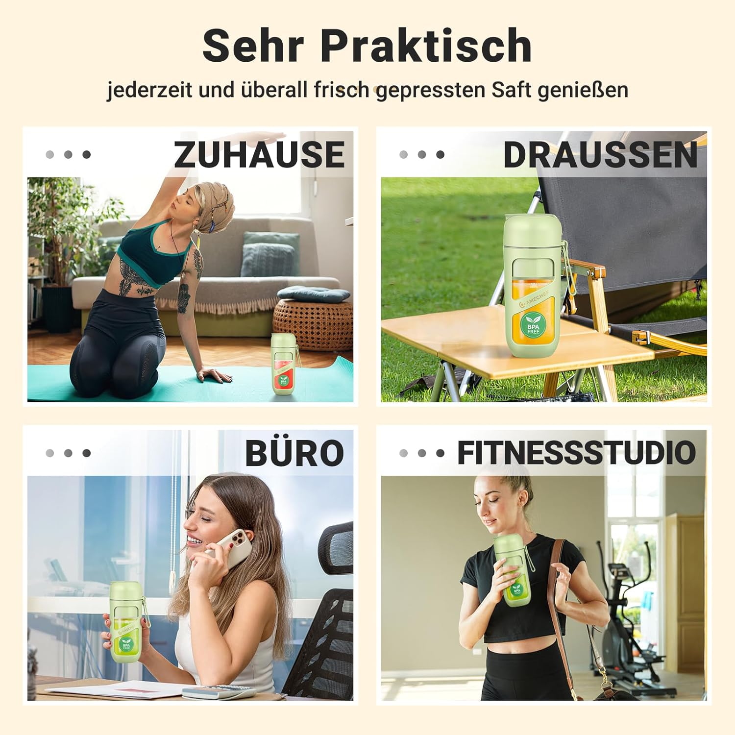 AMZCHEF Smoothie Maker To Go – Antioxidativer Vakuum-Flaschenmixer mit 10 Klingen für frischen Saft, Smoothie und Shake – tragbarer Mini-Mixer für Sport, Reisen – Grün – Bild 7