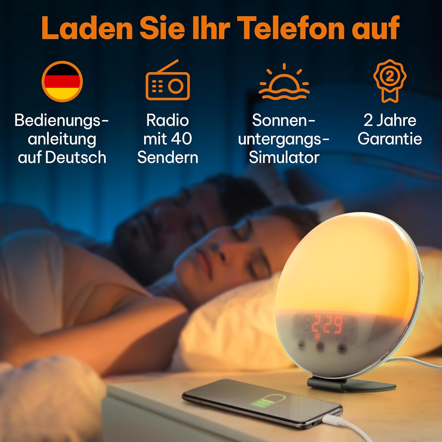 Top Life Lichtwecker – Tageslichtwecker zum Erwachen im Licht – Leuchtendes Erwachen mit einer schwarzen Nacht und weißem Rauschmodus – Sonnenlichtsimulation, Dämmerungssimulator – Bild 6