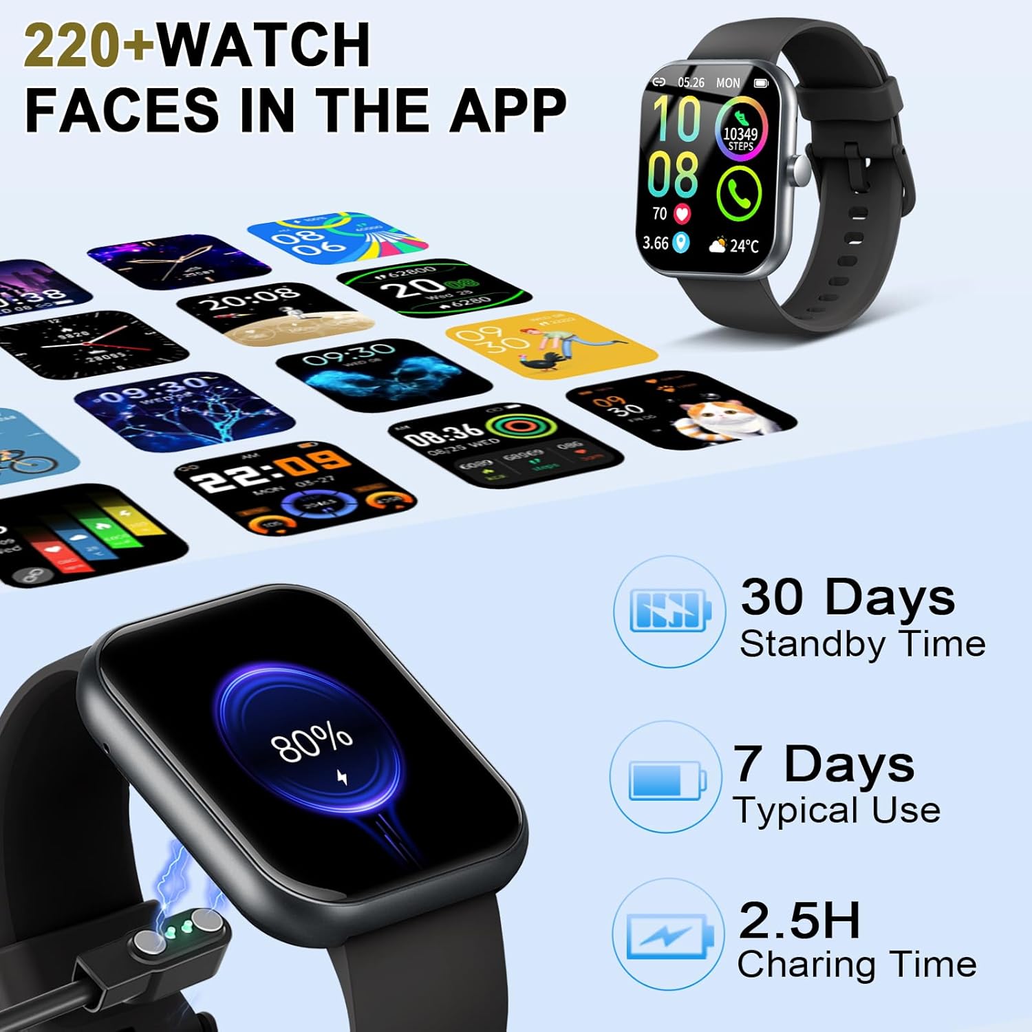 Smartwatch Herren Damen 1,96 Zoll HD Touch Fitnessuhr mit Telefonfunktion, Smartwatch Fitness Tracker mit Herzfrequenzmesser, Schlafmonitor, Schrittzähler, 113+ Sportmodi, IP68 Wasserdicht Sport – Bild 4