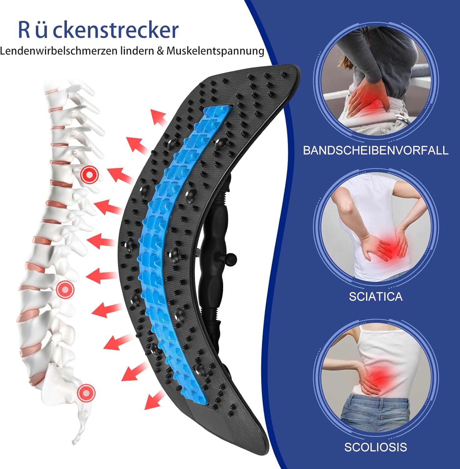 Rückenstrecker, Rückenmassagegerät, 2026, verbessert den Rückenstrecker für die untere und obere Lendenwirbelsäule, mehrstufige Lendenwirbelstütze mit Massagepunkten für Bandscheibenvorfall, Skoliose, Ischias – Bild 3