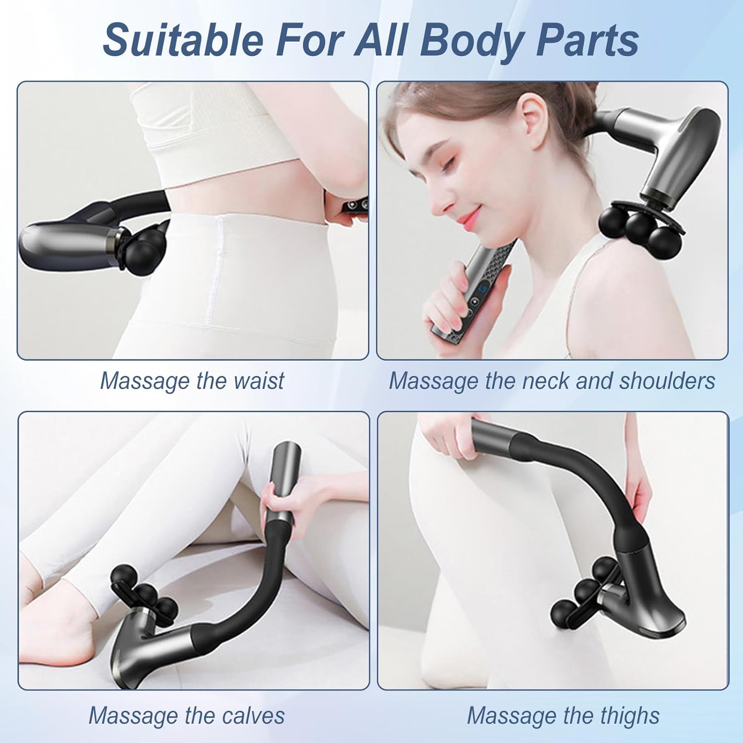 U-förmige Massagepistole, Pistole mit Verlängerungsgriff, tragbare Faszienpistole, Massagepistole mit LCD, 3 Massageköpfe, Muskel-Percussion-Massagegerät für Rücken, Schulter, Körper, Entspannung – Bild 5