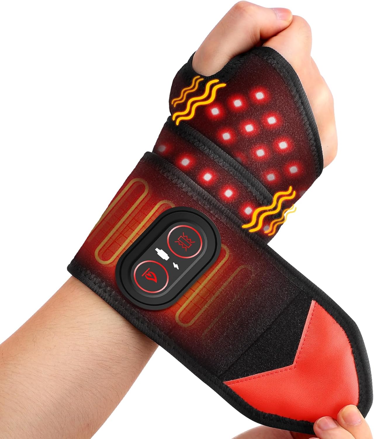 Handmassagegerät-Heizkissen – Rotes Licht, kabelloses Handmassagegerät mit 3 Wärmeeinstellungen und 3 Vibrationen, Handmassagegerät mit 3000-mAh-Akku, elektrisches Handmassagegerät, Geschenk für Vater, Mutter – Schwarz
