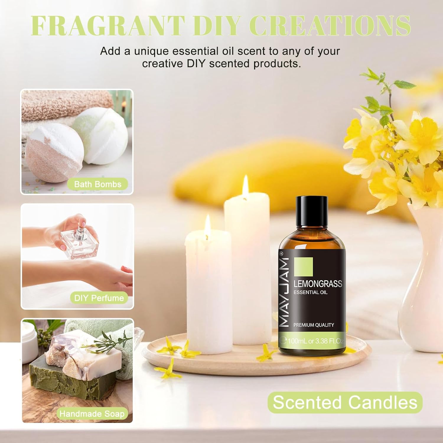 Ätherische Öle Zitronengras 100 ml, MAYJAM Zitronengrasöl 100 % rein, ideal zur Beseitigung von Gerüchen, Aromatherapie-Diffusor, Duftöl, Massage – Bild 5